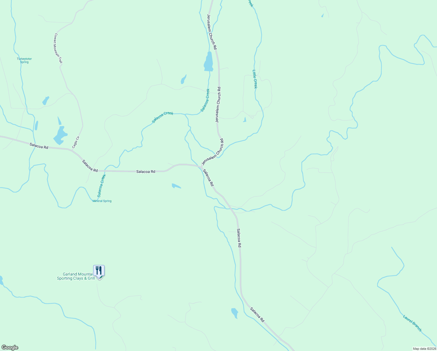 map of restaurants, bars, coffee shops, grocery stores, and more near 3860 Salacoa Road in Waleska