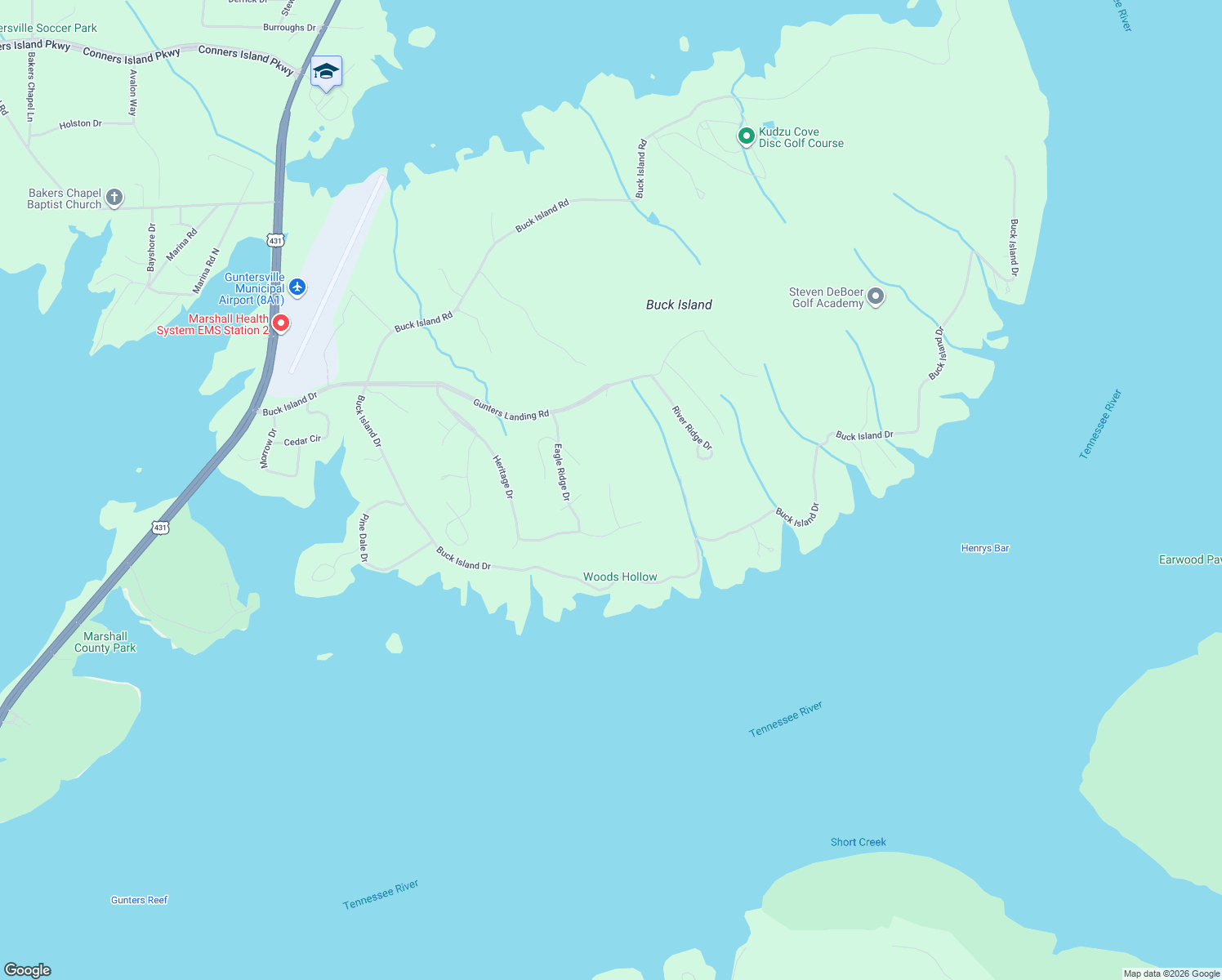 map of restaurants, bars, coffee shops, grocery stores, and more near 100 Chittomwood Drive in Guntersville