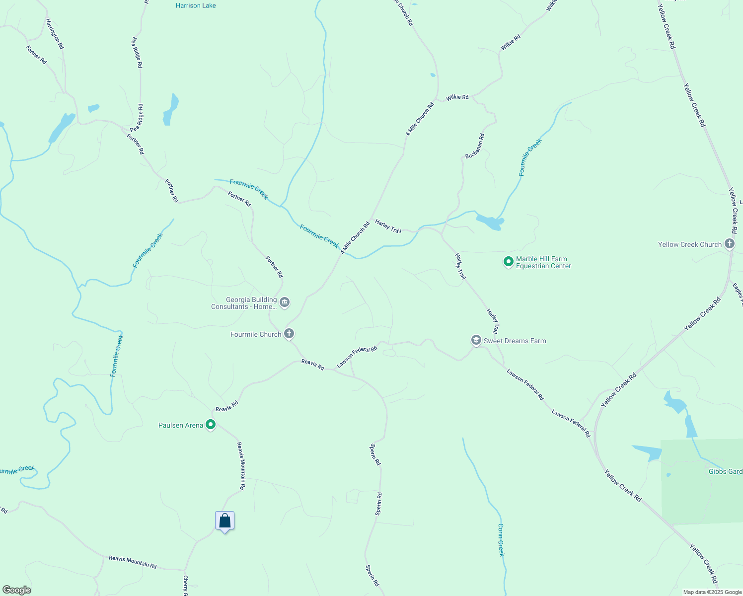 map of restaurants, bars, coffee shops, grocery stores, and more near 116 Chivalry Lane in Ball Ground