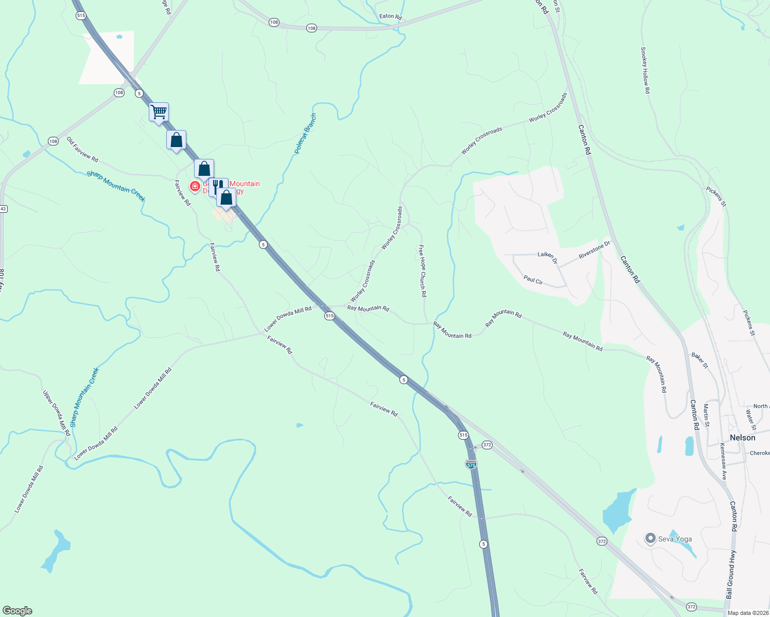 map of restaurants, bars, coffee shops, grocery stores, and more near 148 Ray Mountain Road in Jasper