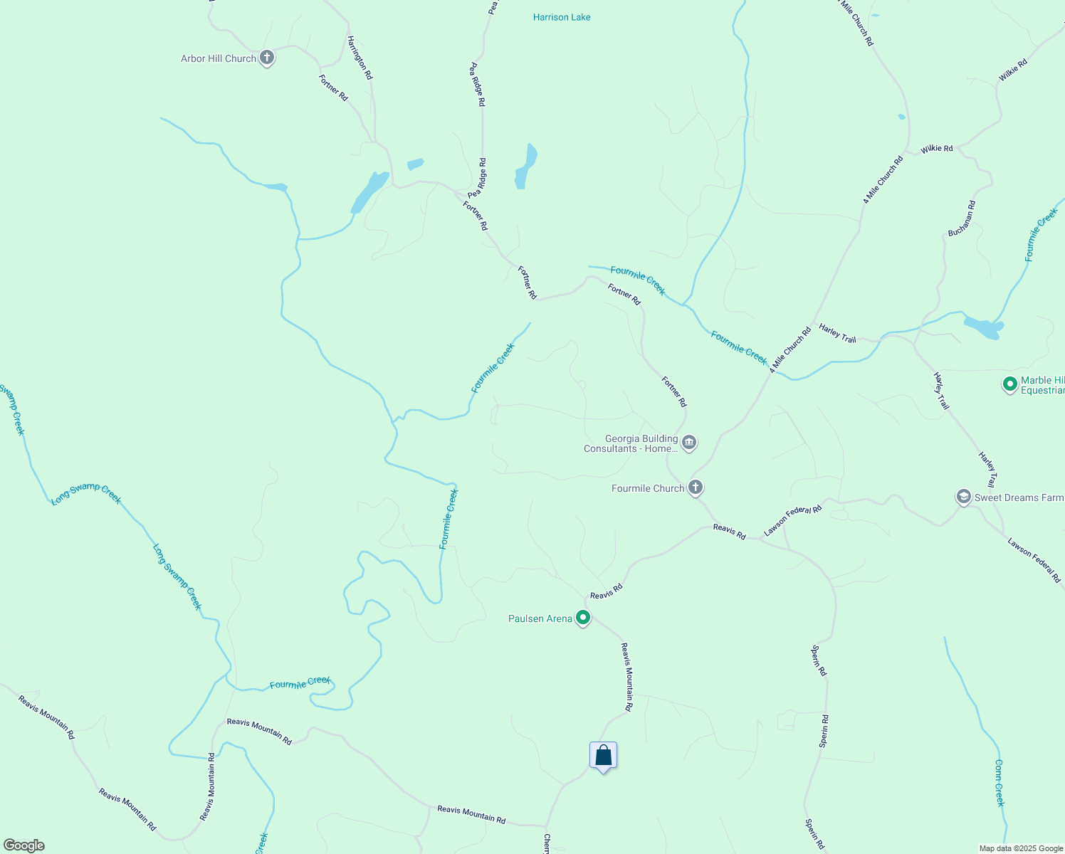 map of restaurants, bars, coffee shops, grocery stores, and more near 497 Cherokee Trail in Ball Ground