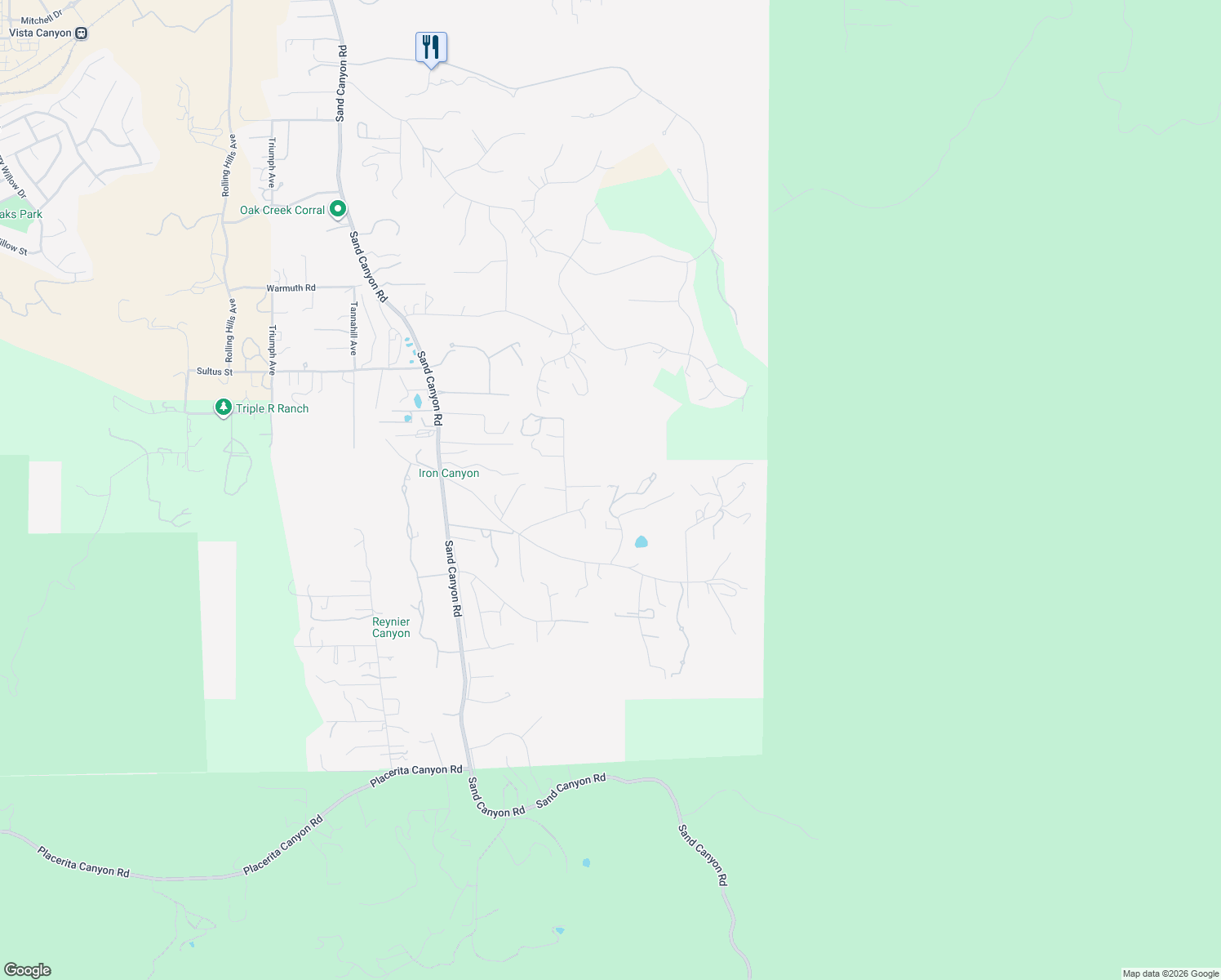 map of restaurants, bars, coffee shops, grocery stores, and more near 15357 Iron Canyon Road in Santa Clarita
