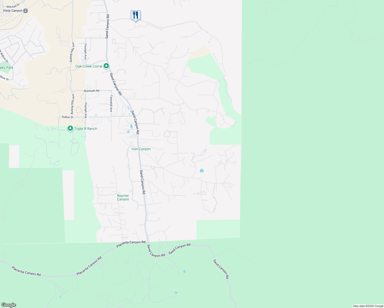 map of restaurants, bars, coffee shops, grocery stores, and more near 15357 Iron Canyon Road in Santa Clarita