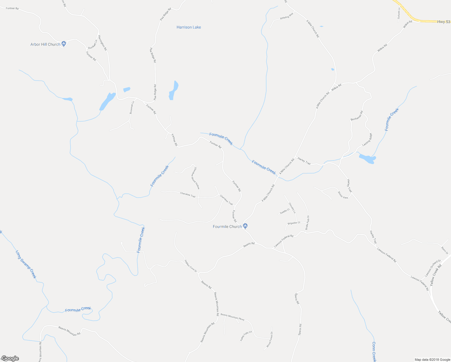 map of restaurants, bars, coffee shops, grocery stores, and more near 4198 Fortner Road in Ball Ground