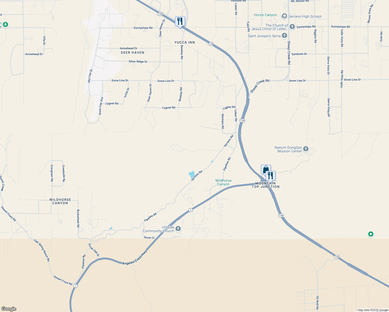 map of restaurants, bars, coffee shops, grocery stores, and more near 3373 Pinon Pines Road in Wrightwood