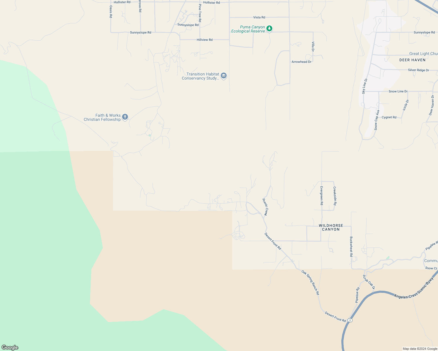 map of restaurants, bars, coffee shops, grocery stores, and more near Sand Canyon Road in Pinon Hills
