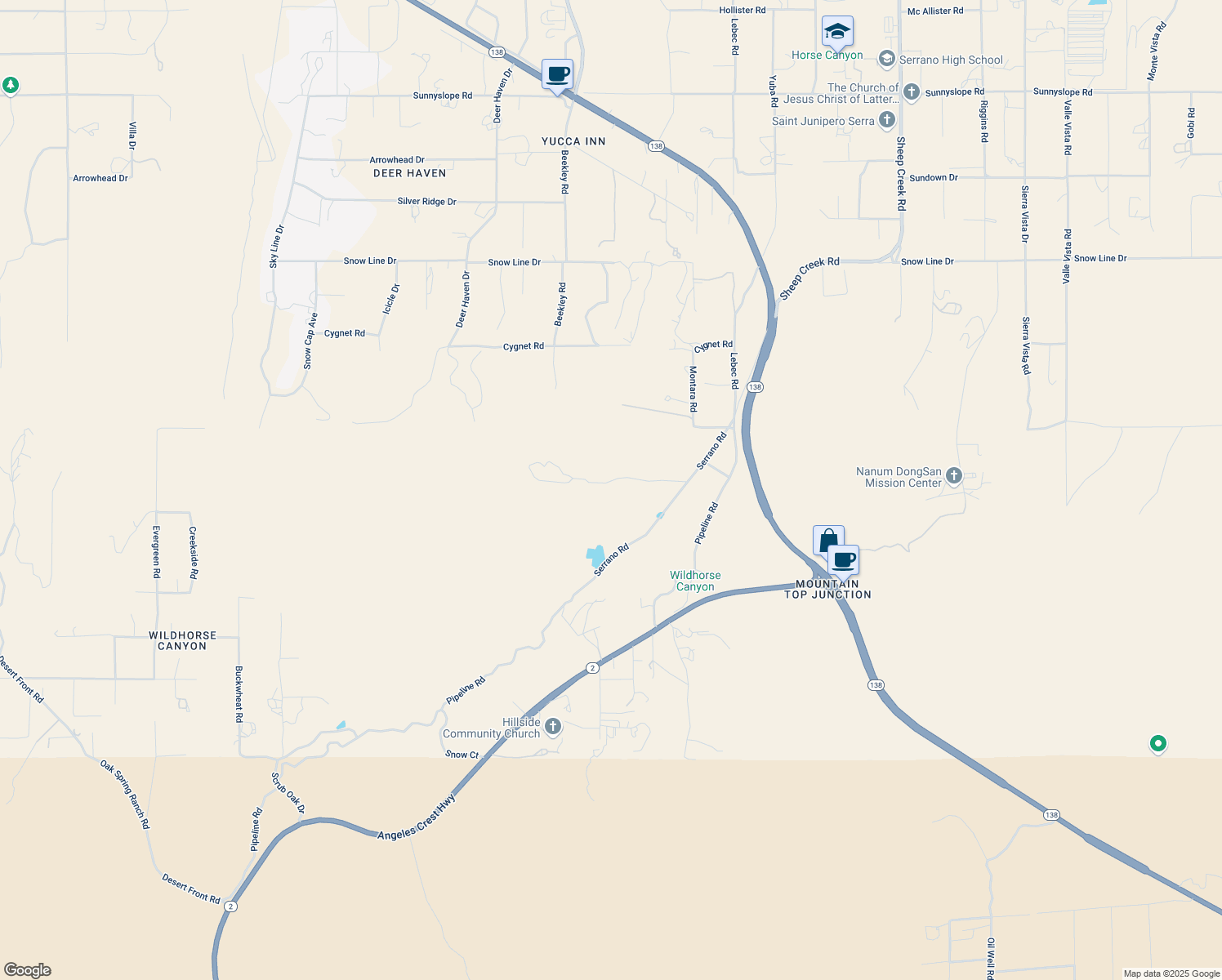 map of restaurants, bars, coffee shops, grocery stores, and more near 3373 Pinon Pines Road in Wrightwood
