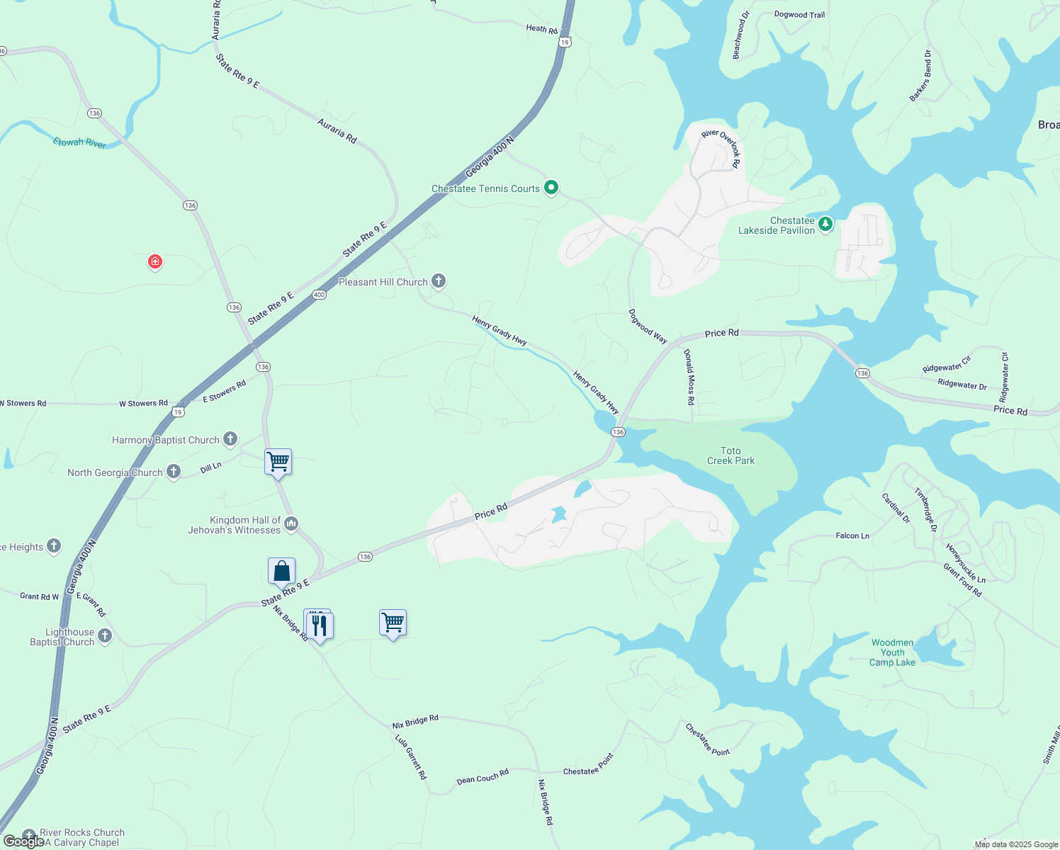 map of restaurants, bars, coffee shops, grocery stores, and more near in Dawsonville