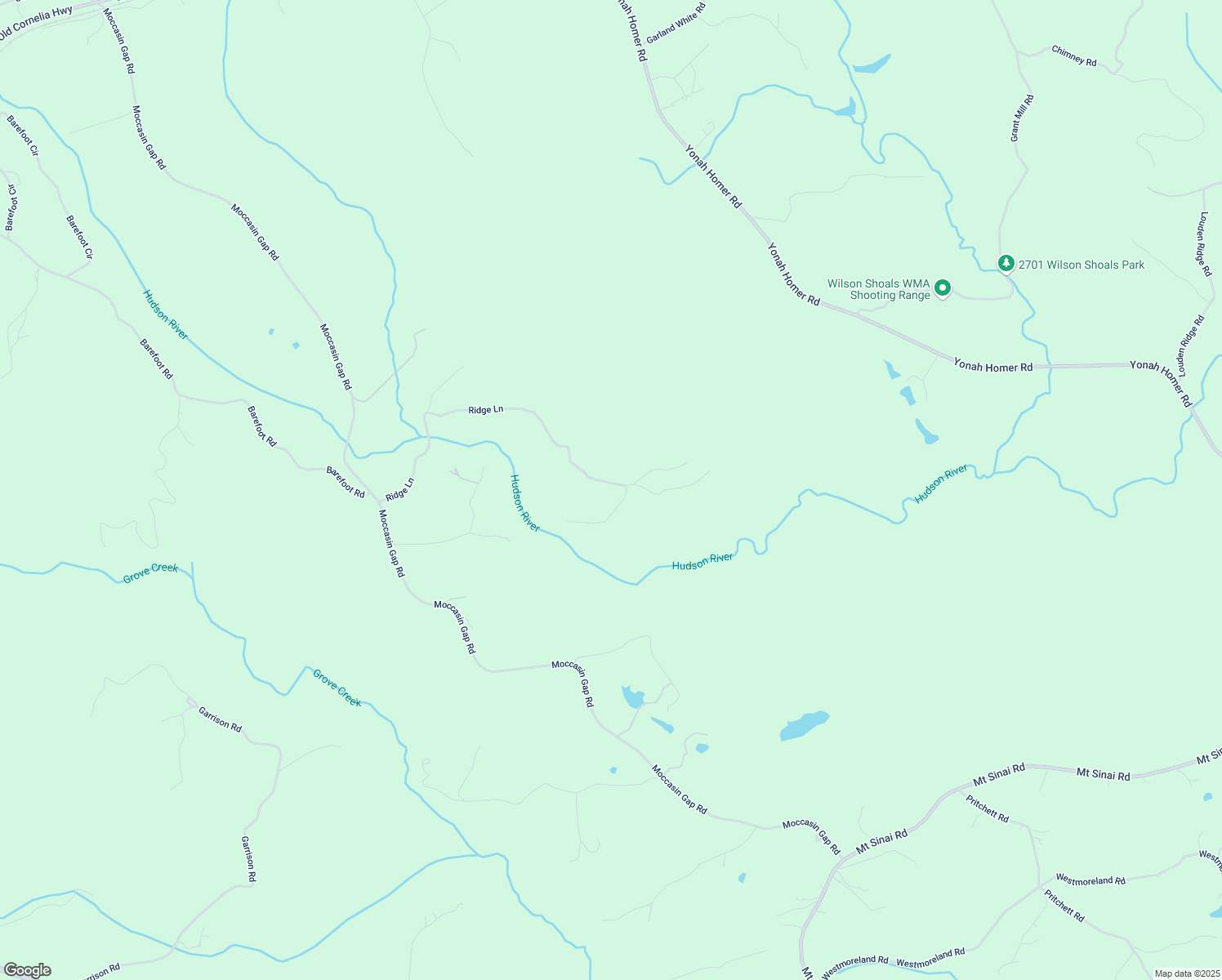 map of restaurants, bars, coffee shops, grocery stores, and more near 624 Ridge Lane in Lula