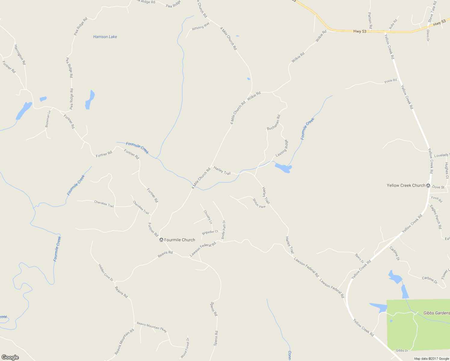 map of restaurants, bars, coffee shops, grocery stores, and more near 1707 4 Mile Church Road in Ball Ground