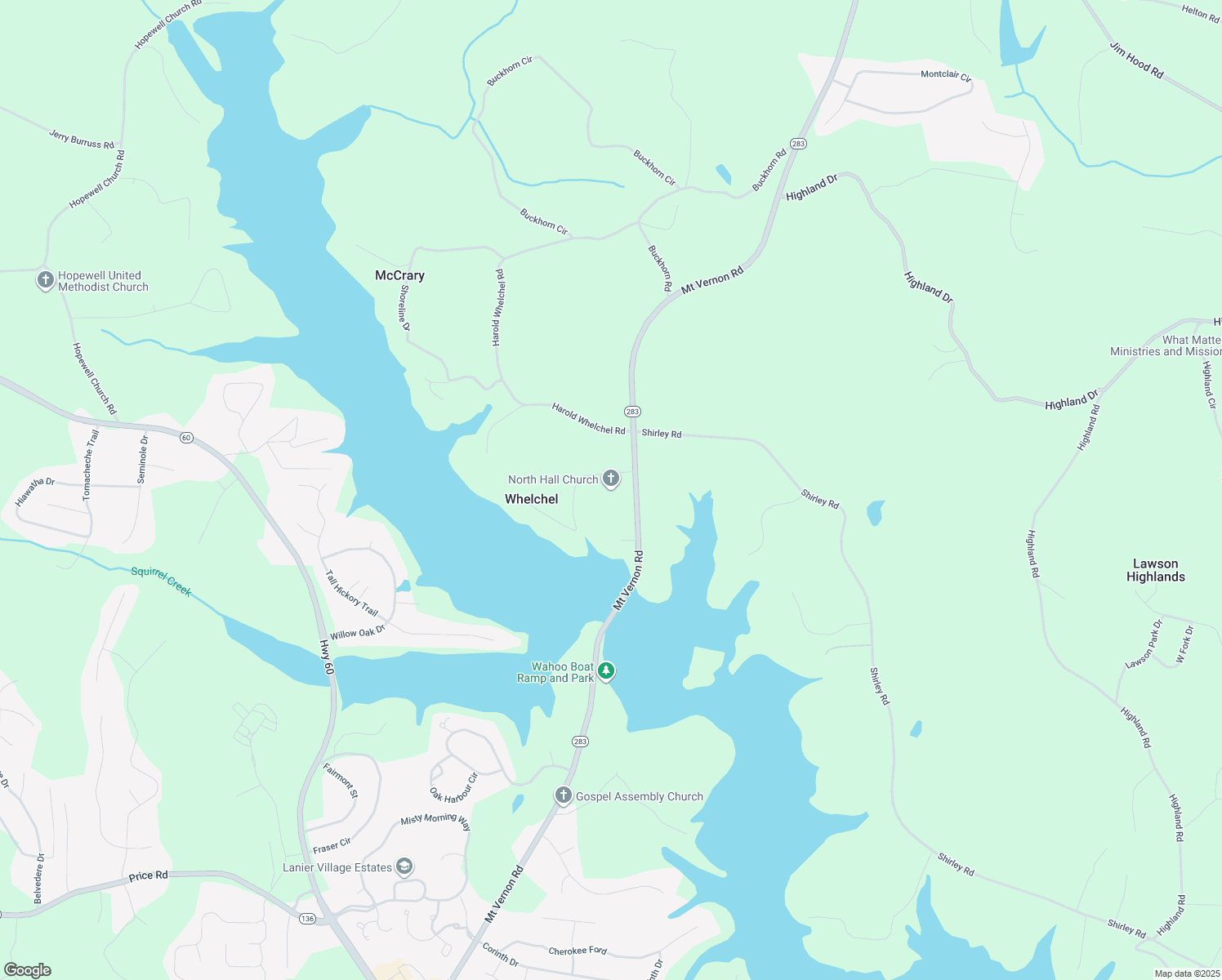 map of restaurants, bars, coffee shops, grocery stores, and more near 4091 Mount Vernon Road in Gainesville