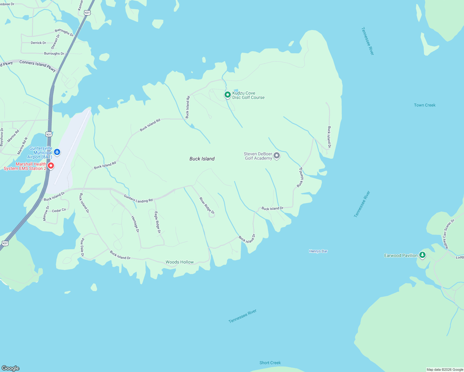 map of restaurants, bars, coffee shops, grocery stores, and more near 1099 Gunters Landing Road in Guntersville