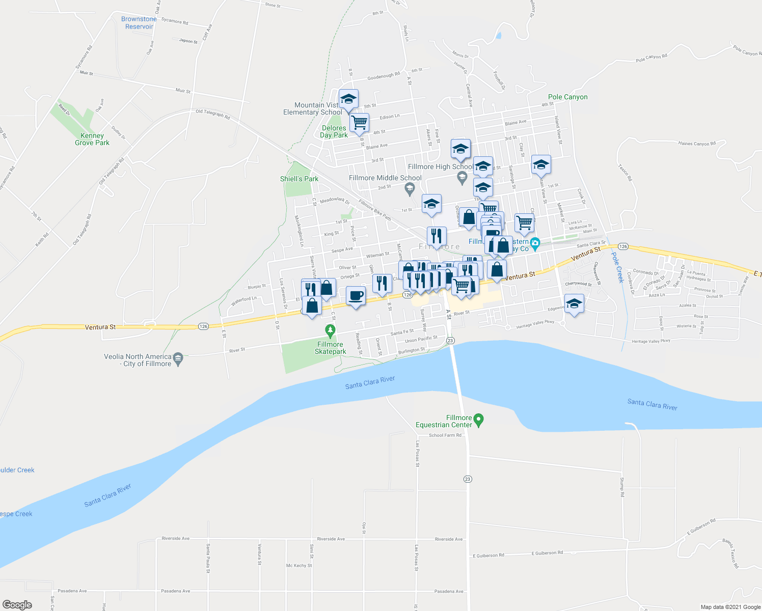 map of restaurants, bars, coffee shops, grocery stores, and more near 900 Ventura Street in Maricopa