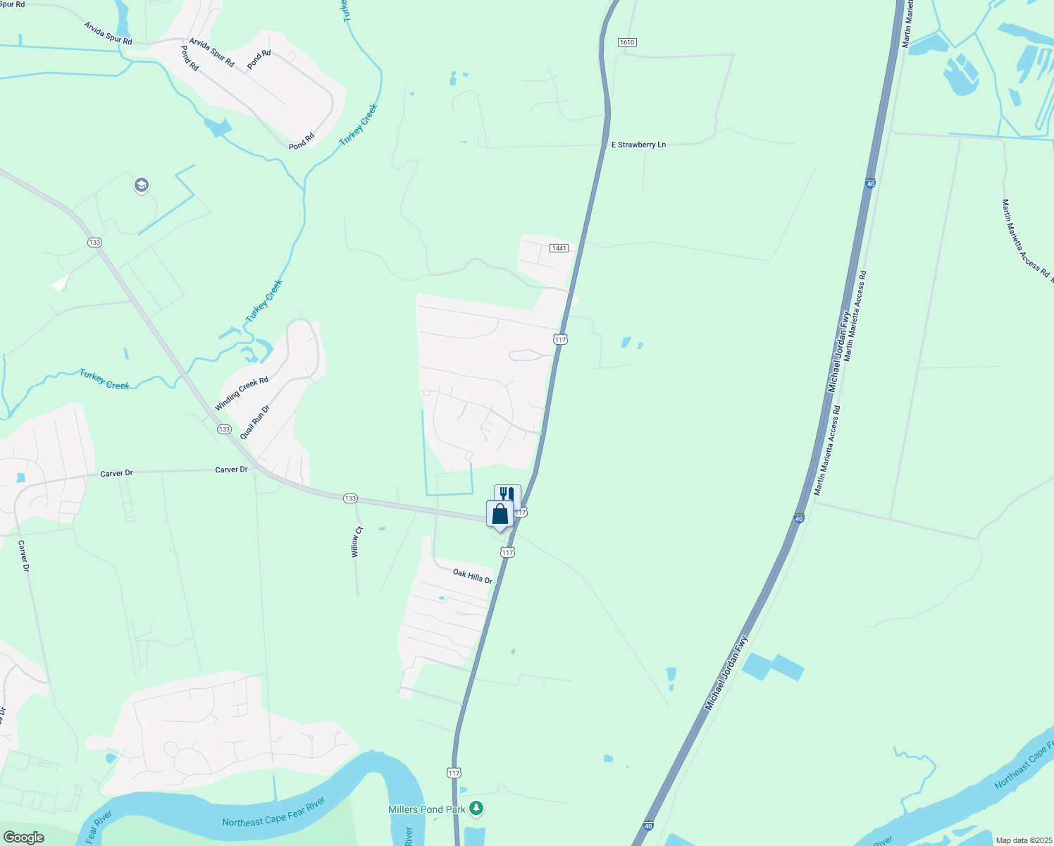 map of restaurants, bars, coffee shops, grocery stores, and more near 102 Woodhaven Drive in Rocky Point