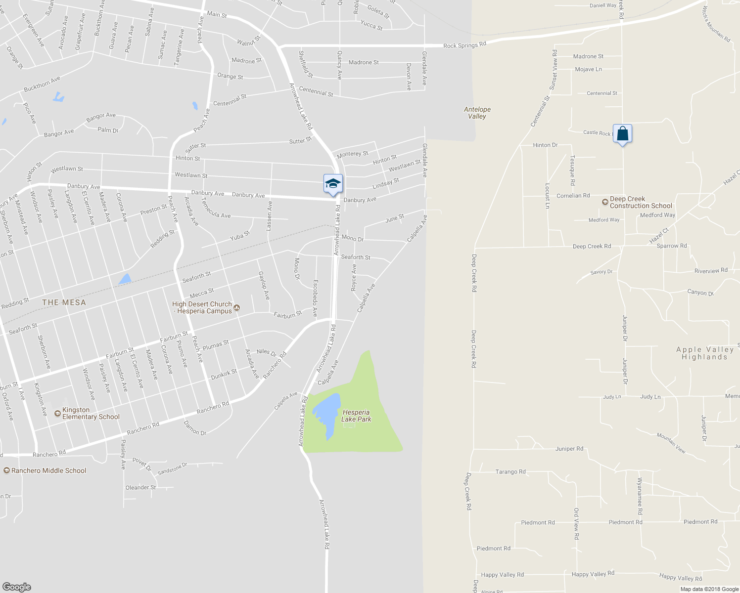 map of restaurants, bars, coffee shops, grocery stores, and more near 7915 Calpella Avenue in Hesperia