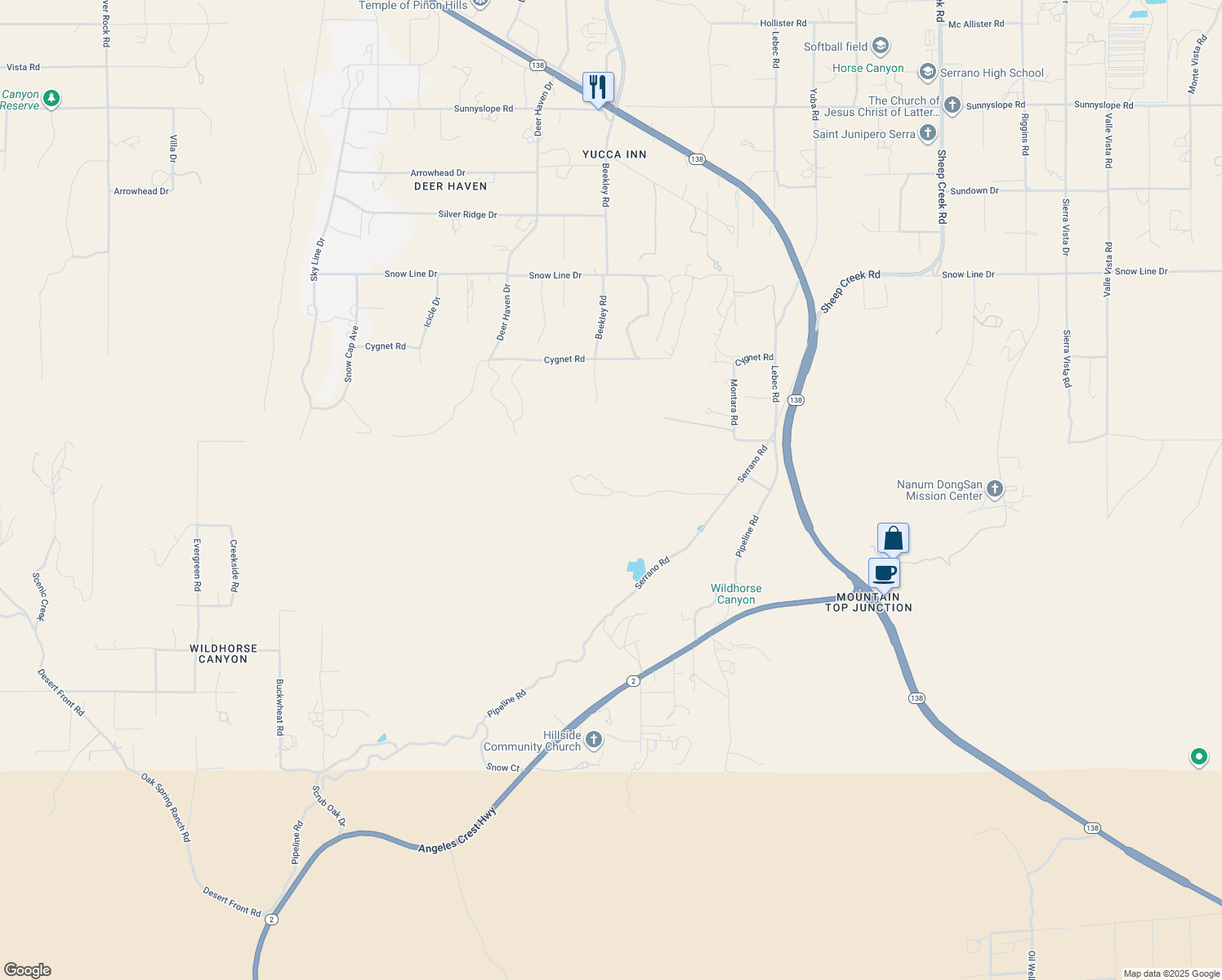 map of restaurants, bars, coffee shops, grocery stores, and more near 3215 Whispering Pines Road in Wrightwood