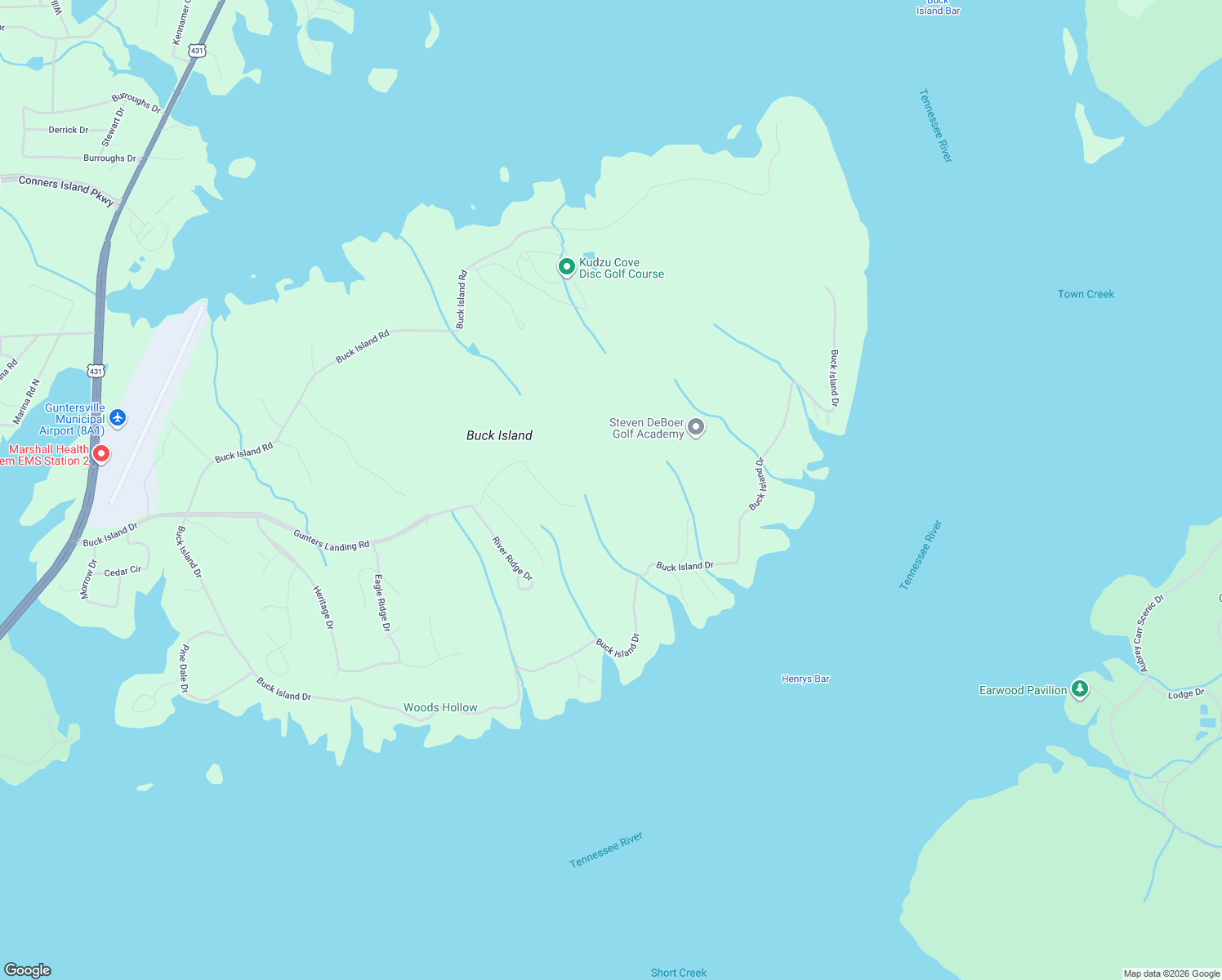 map of restaurants, bars, coffee shops, grocery stores, and more near 1099 Gunters Landing Road in Guntersville