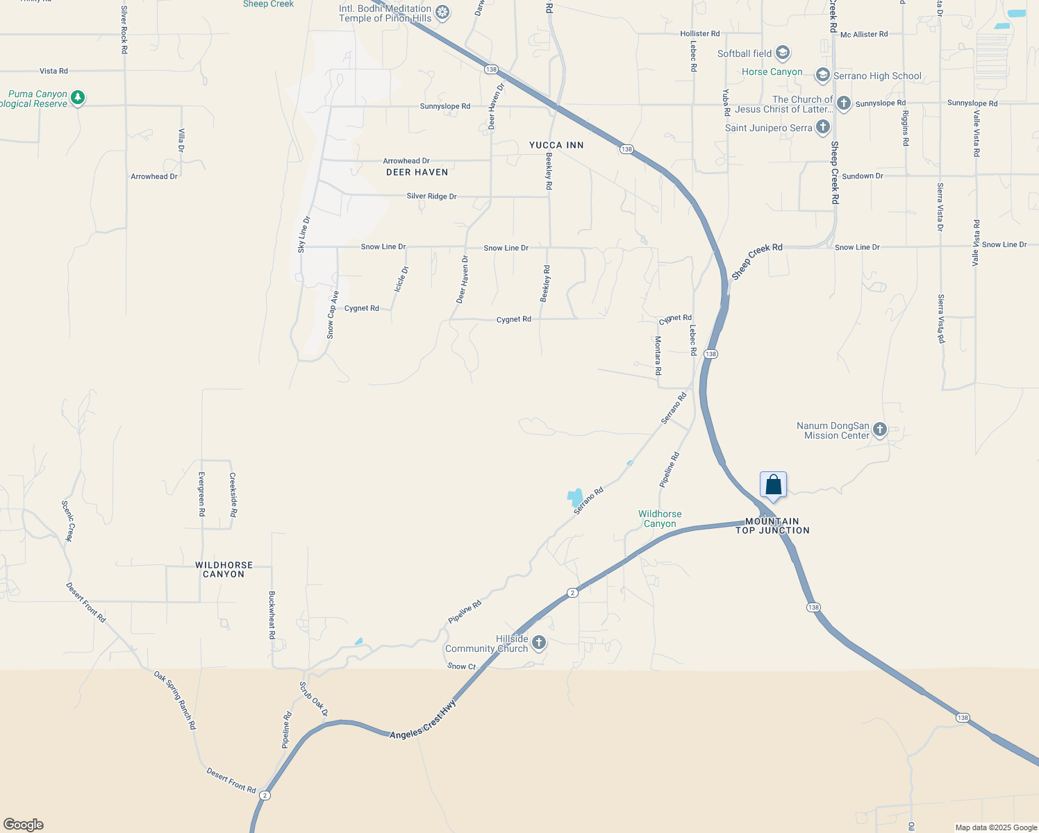 map of restaurants, bars, coffee shops, grocery stores, and more near 3131 Whispering Pines Road in Piñon Hills