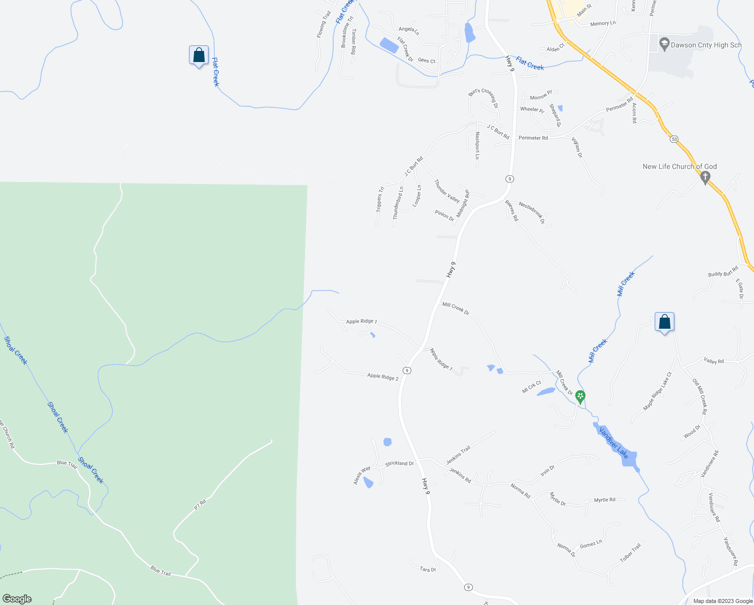 map of restaurants, bars, coffee shops, grocery stores, and more near 248 Apple Ridge 1 in Dawsonville
