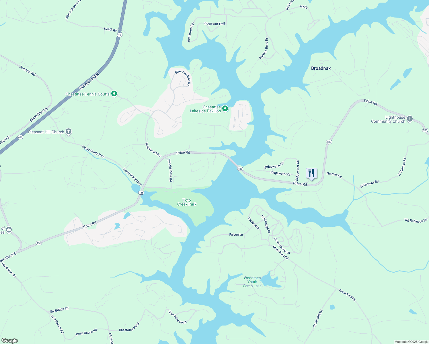 map of restaurants, bars, coffee shops, grocery stores, and more near 118 Via Toscana in Dawsonville