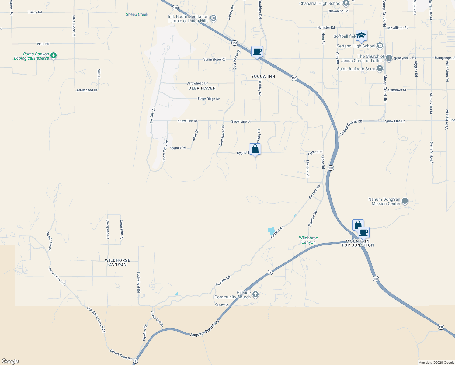 map of restaurants, bars, coffee shops, grocery stores, and more near 8114 Deer Haven Drive in Pinon Hills