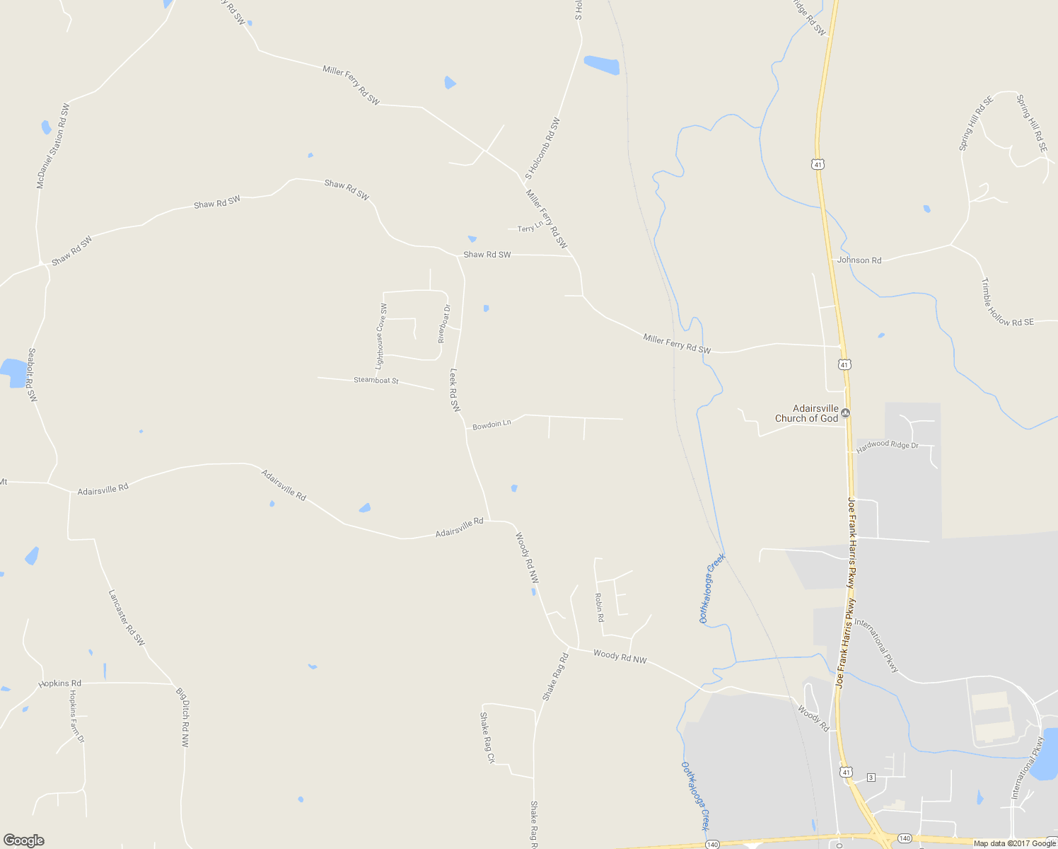 map of restaurants, bars, coffee shops, grocery stores, and more near 217 Bowdoin Lane in Adairsville