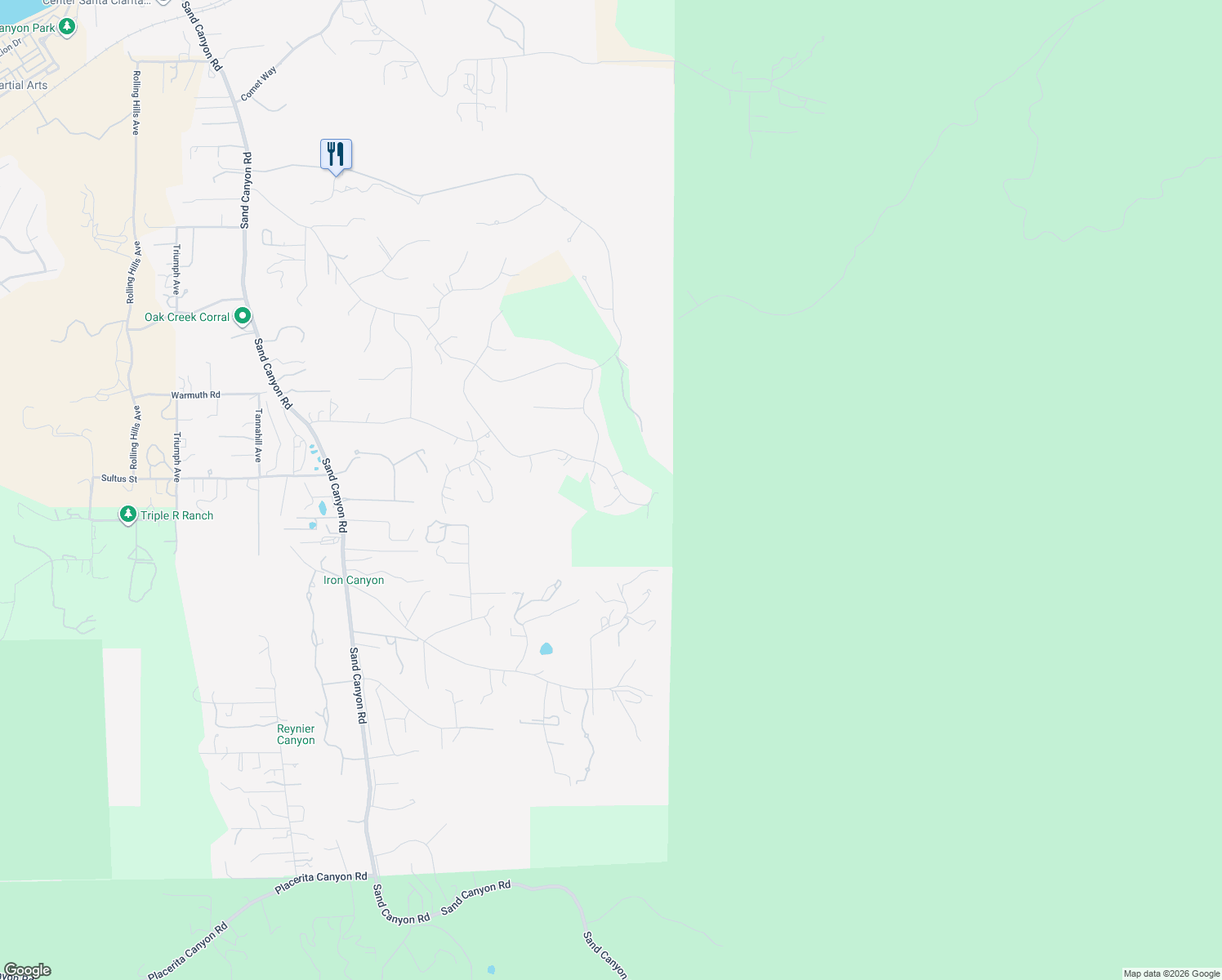 map of restaurants, bars, coffee shops, grocery stores, and more near 15256 Saddleback Road in Los Angeles County