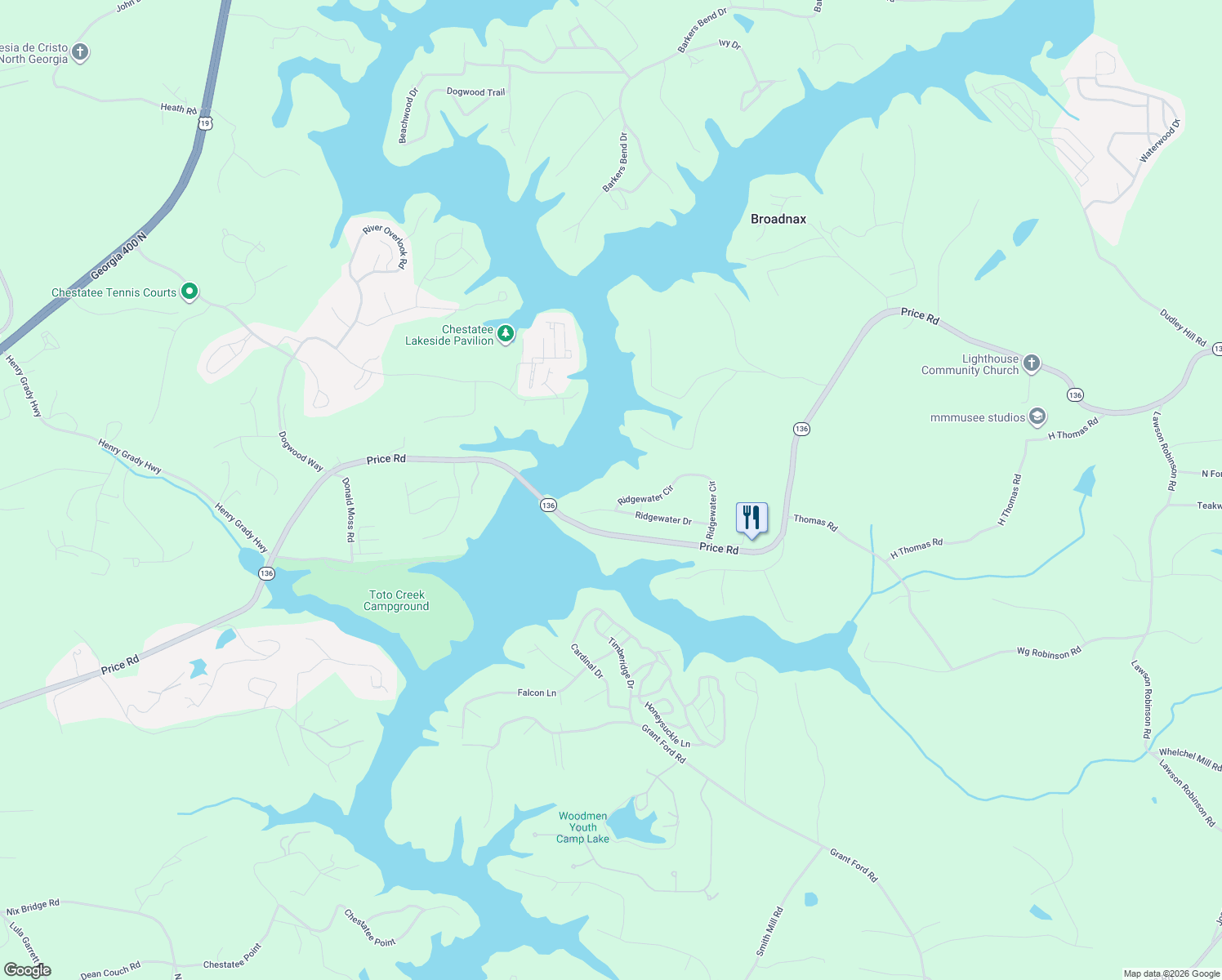 map of restaurants, bars, coffee shops, grocery stores, and more near 5804 Ridgewater Circle in Gainesville