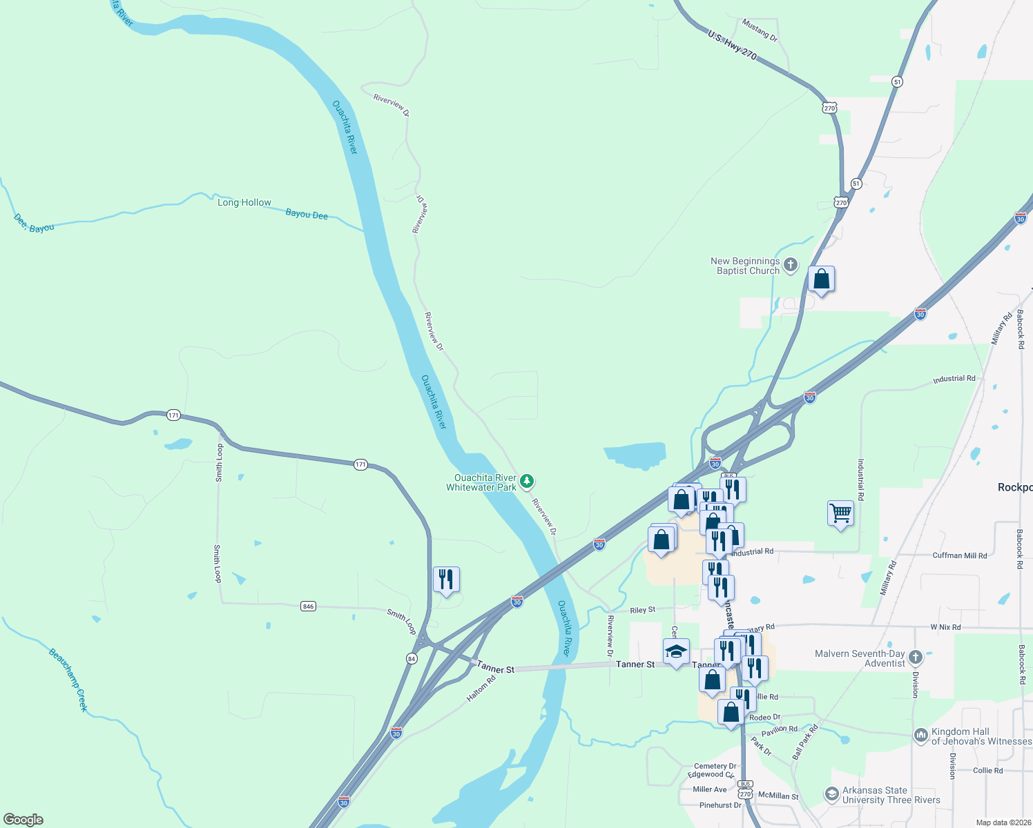 map of restaurants, bars, coffee shops, grocery stores, and more near 966 Riverpark Drive in Malvern