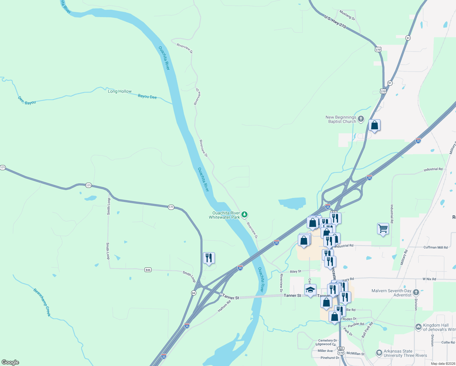 map of restaurants, bars, coffee shops, grocery stores, and more near 901 Riverview Drive in Malvern