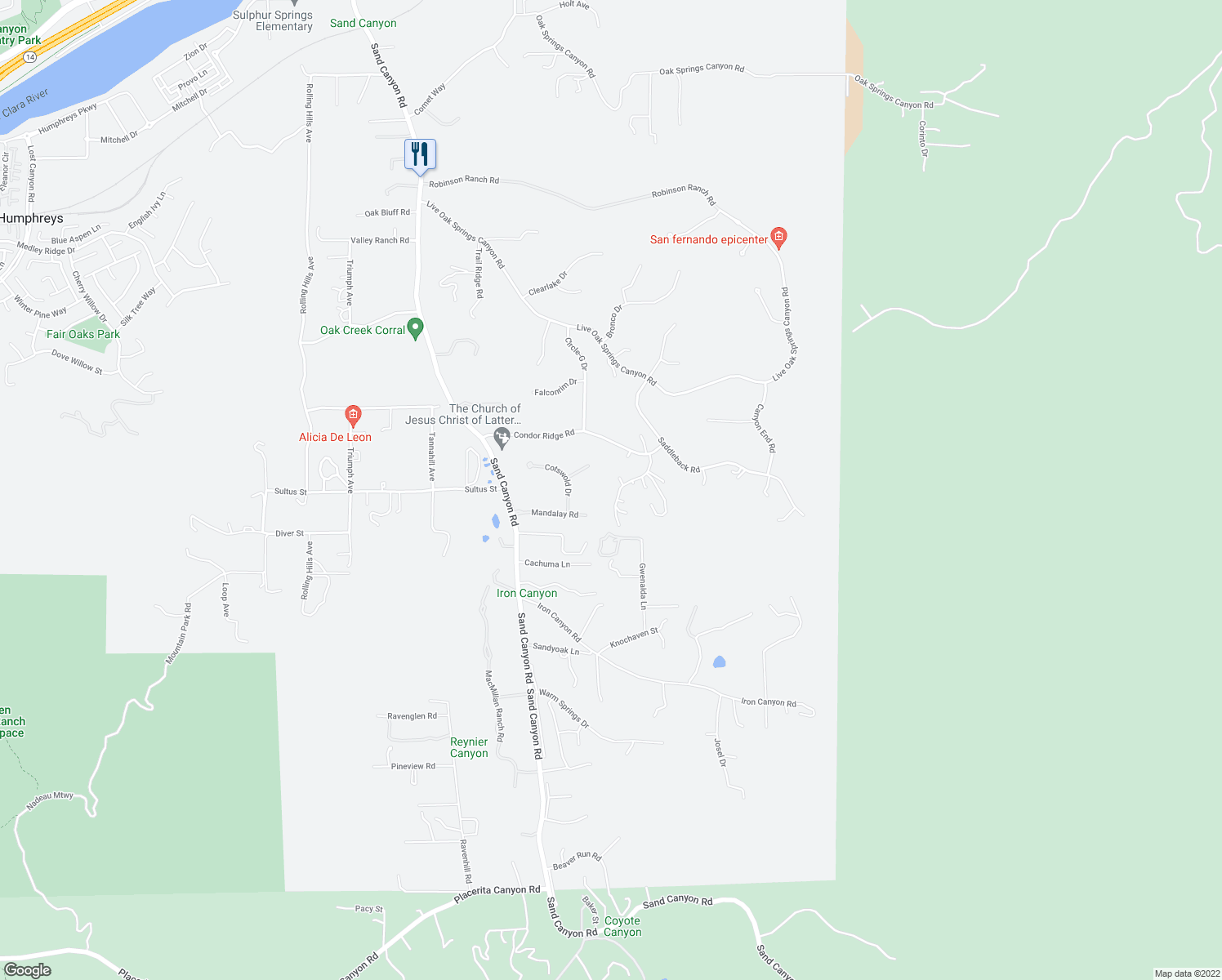map of restaurants, bars, coffee shops, grocery stores, and more near 26921 Whitehorse Place in Santa Clarita