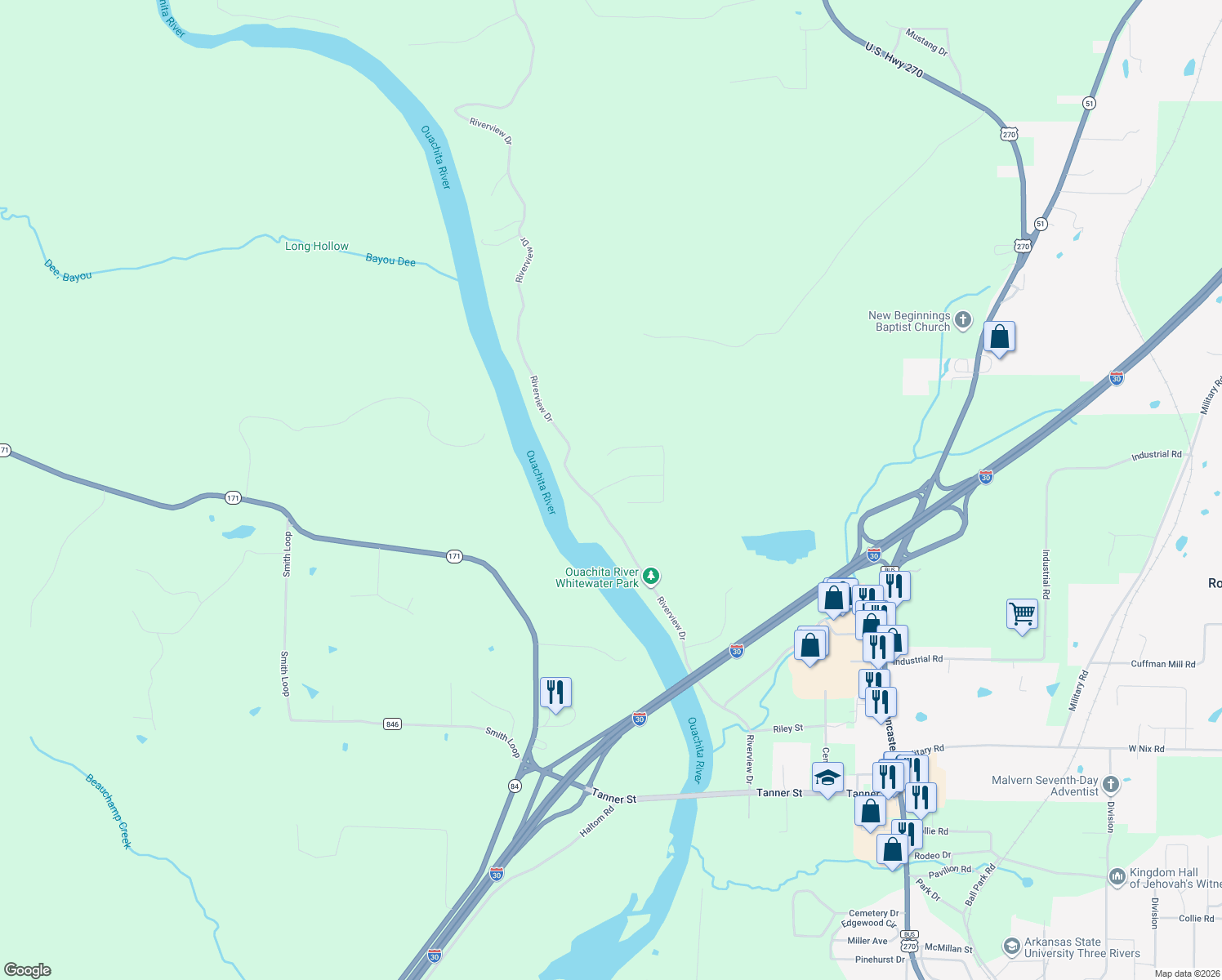 map of restaurants, bars, coffee shops, grocery stores, and more near 901 Riverview Drive in Malvern