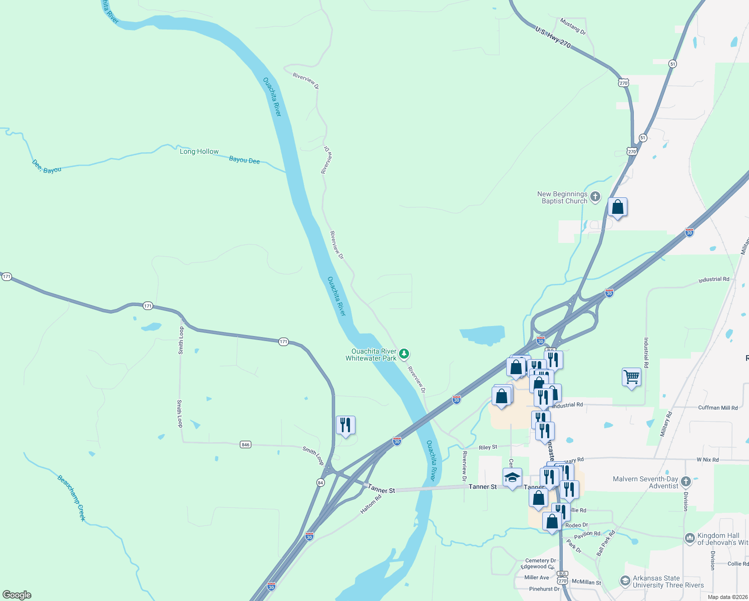 map of restaurants, bars, coffee shops, grocery stores, and more near 901 Riverview Drive in Malvern