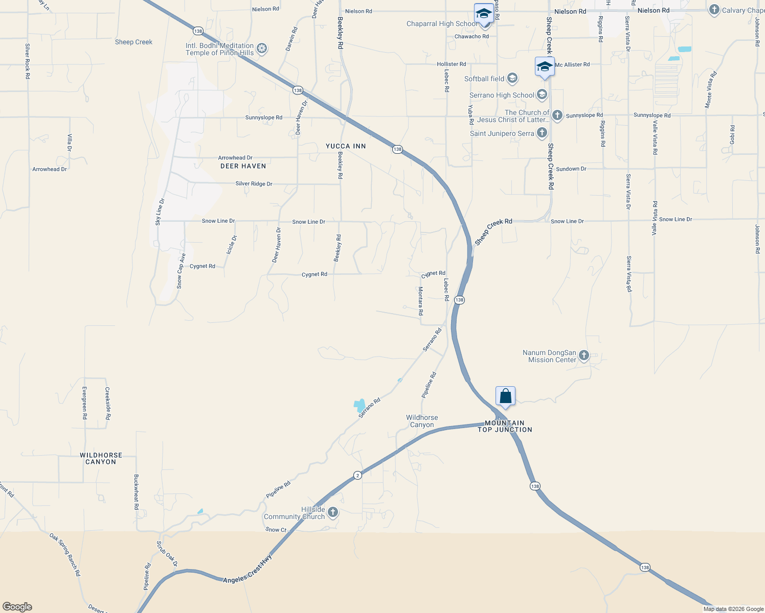 map of restaurants, bars, coffee shops, grocery stores, and more near 8940 Montara Road in Pinon Hills