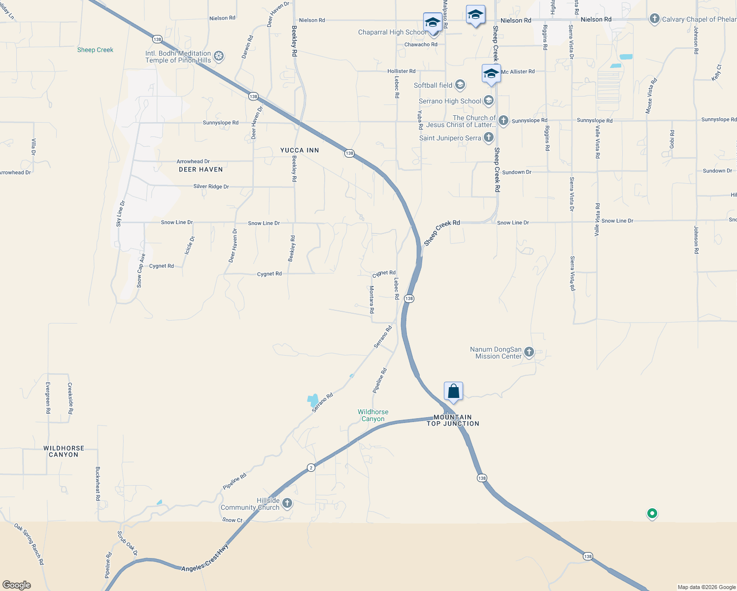map of restaurants, bars, coffee shops, grocery stores, and more near 9033 Montara Road in Wrightwood