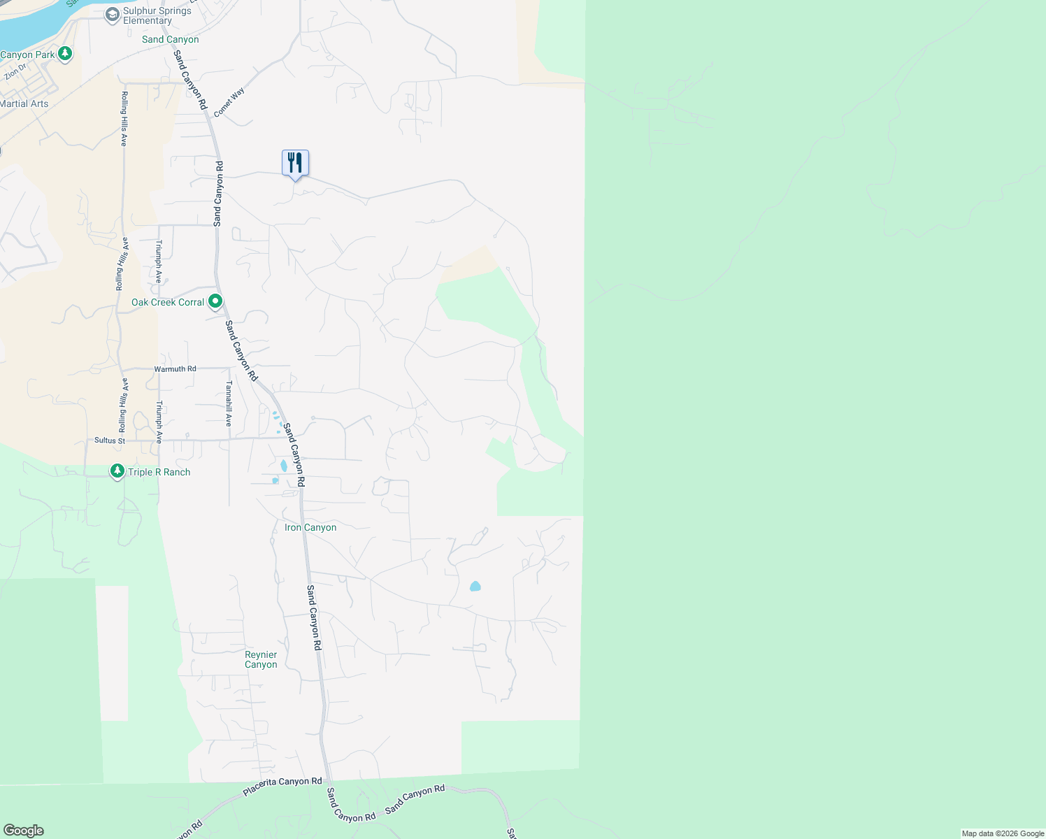 map of restaurants, bars, coffee shops, grocery stores, and more near 26812 Canyon End Road in Los Angeles County