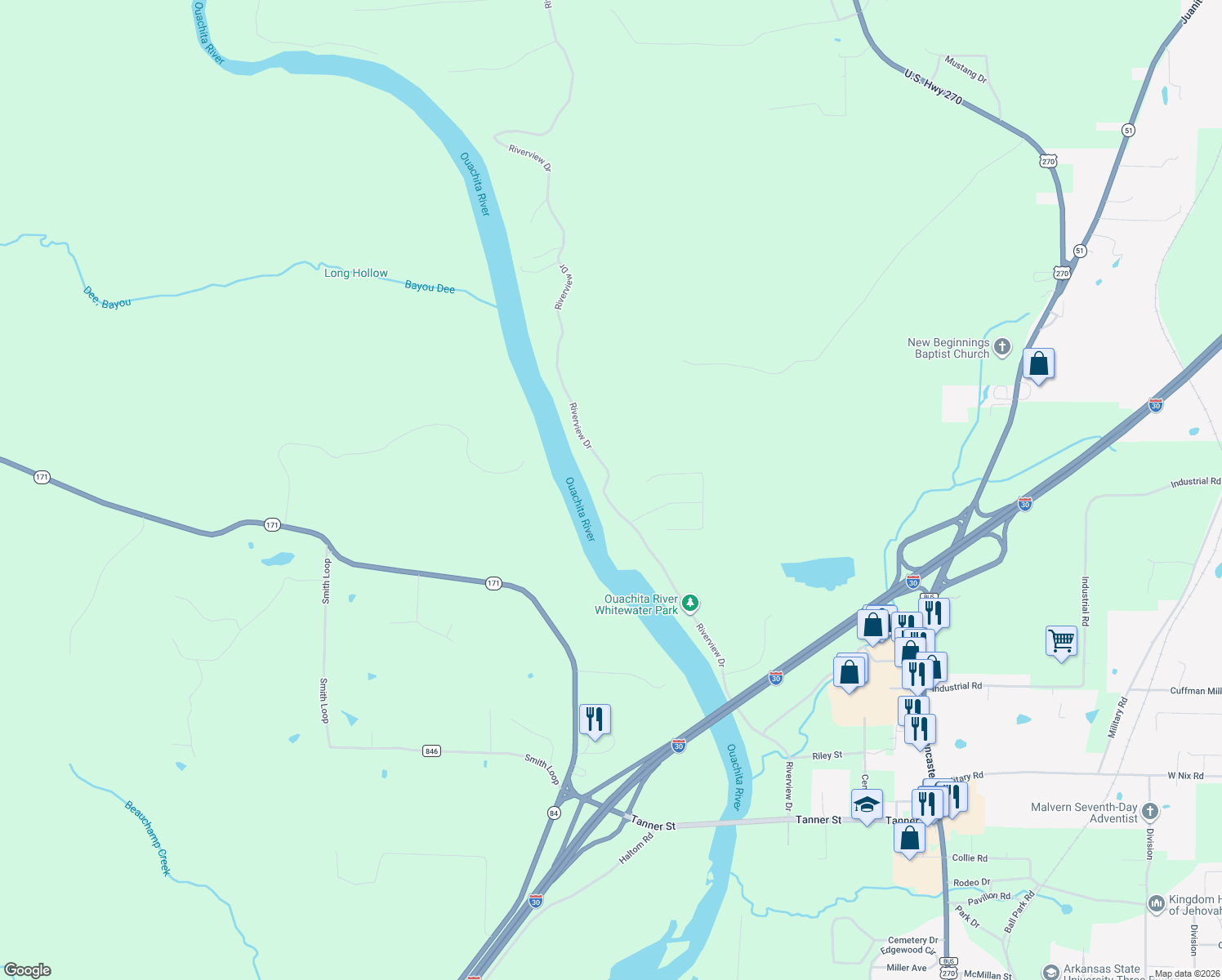 map of restaurants, bars, coffee shops, grocery stores, and more near 914 Riverview Drive in Malvern