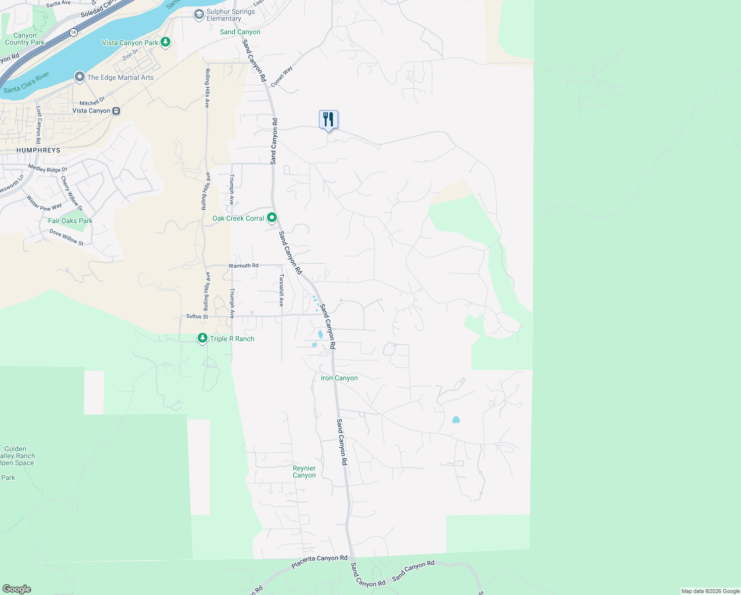 map of restaurants, bars, coffee shops, grocery stores, and more near 15829 Toscana Court in Santa Clarita