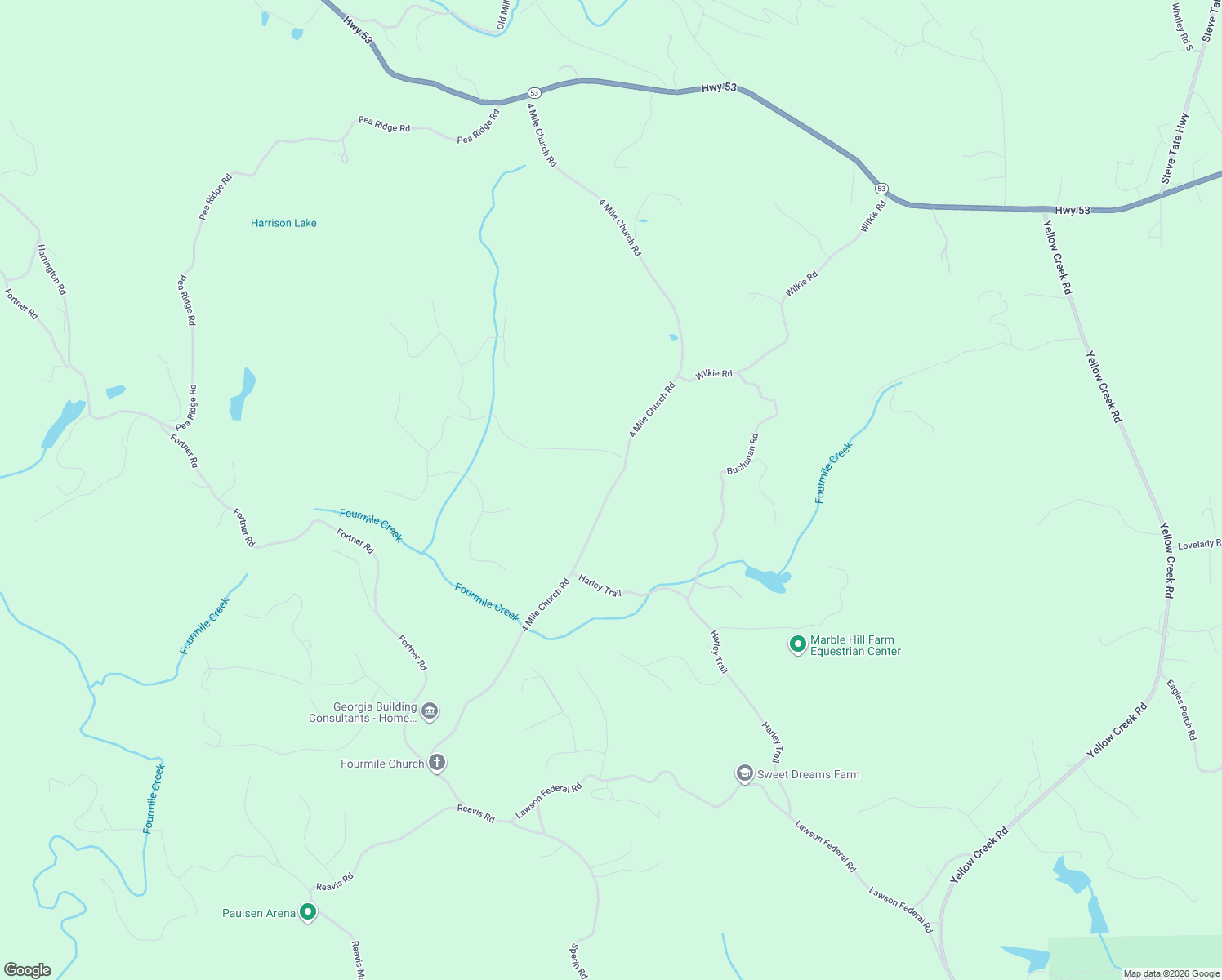 map of restaurants, bars, coffee shops, grocery stores, and more near 1283 4 Mile Church Road in Ball Ground