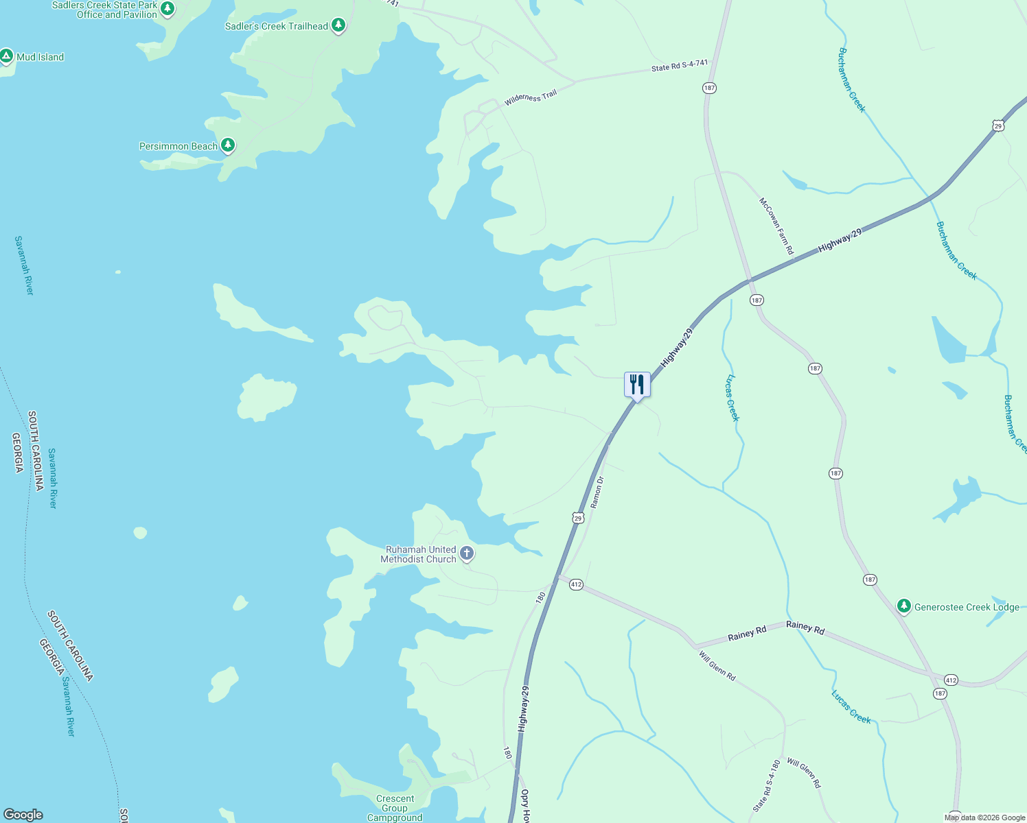 map of restaurants, bars, coffee shops, grocery stores, and more near 419 Island Point Road in Starr