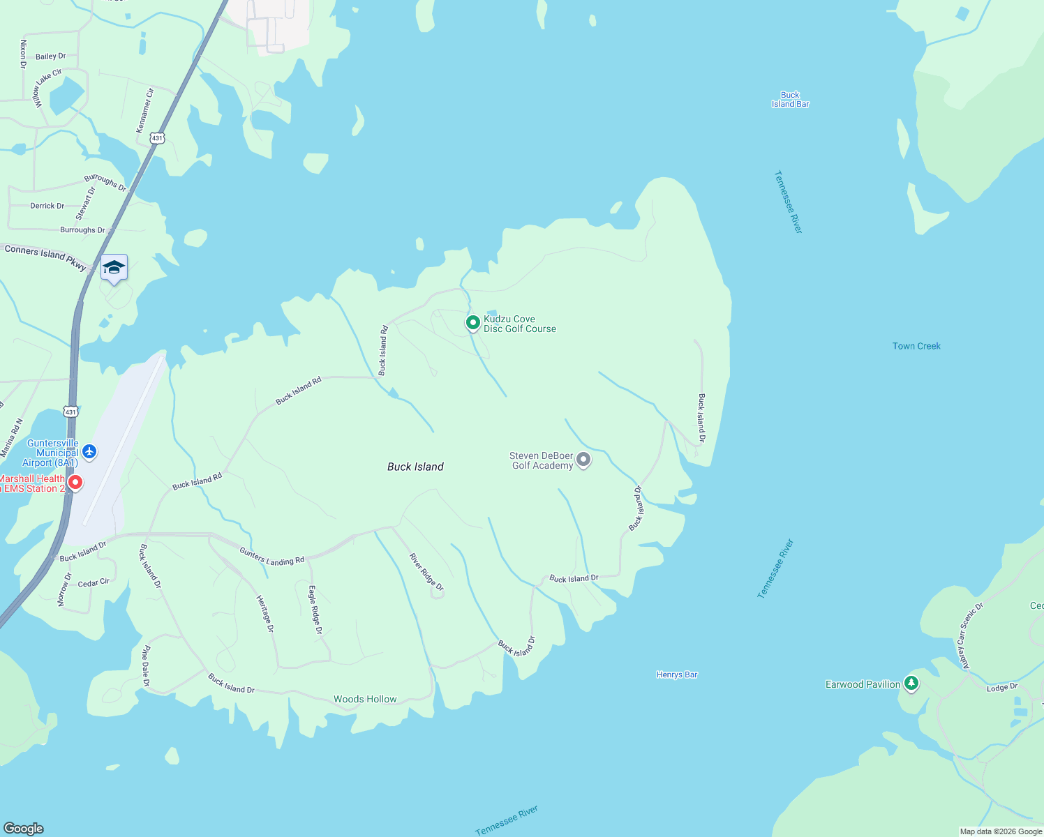 map of restaurants, bars, coffee shops, grocery stores, and more near 1099 Gunters Landing Road in Guntersville