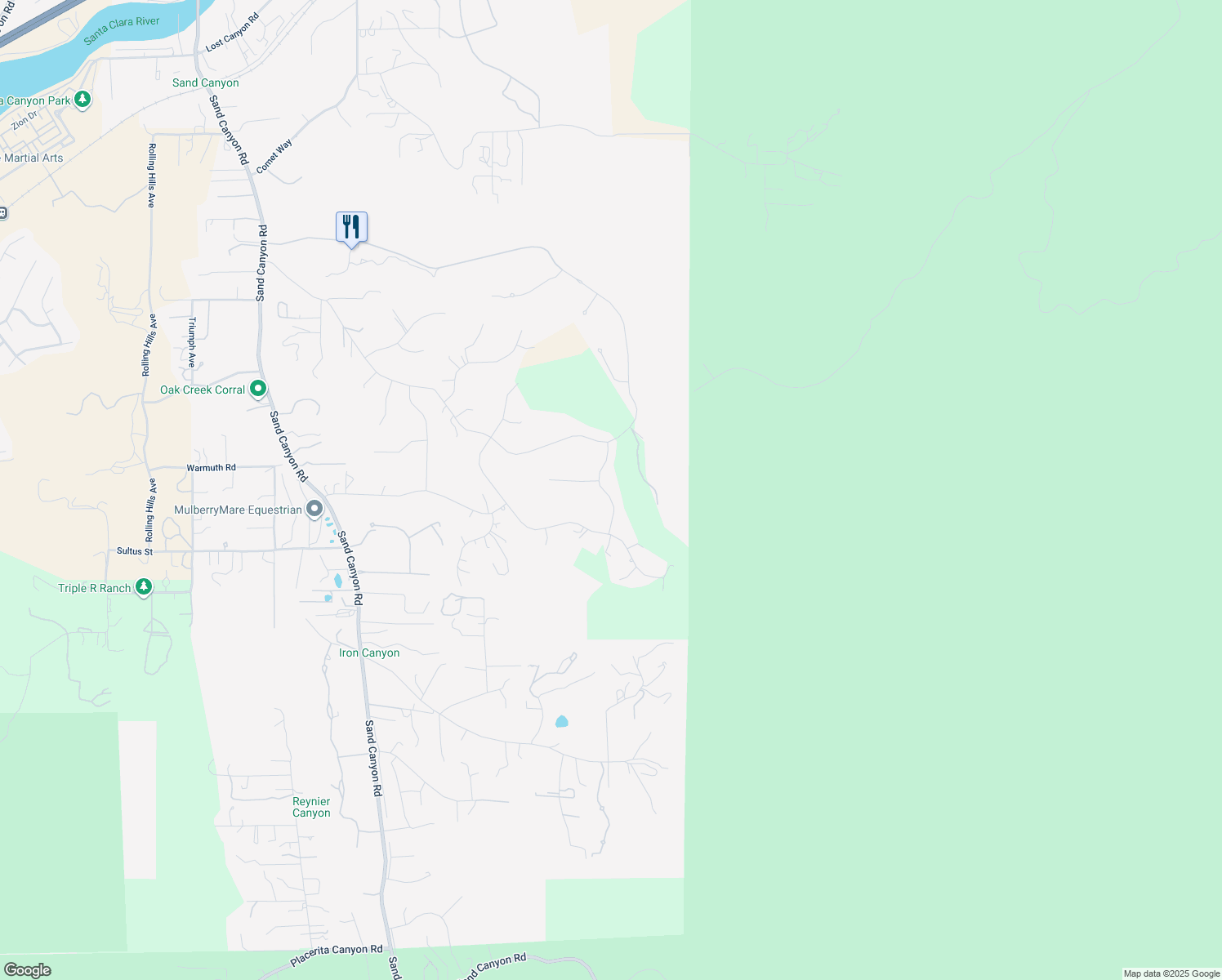 map of restaurants, bars, coffee shops, grocery stores, and more near 26868 Canyon End Road in Los Angeles County