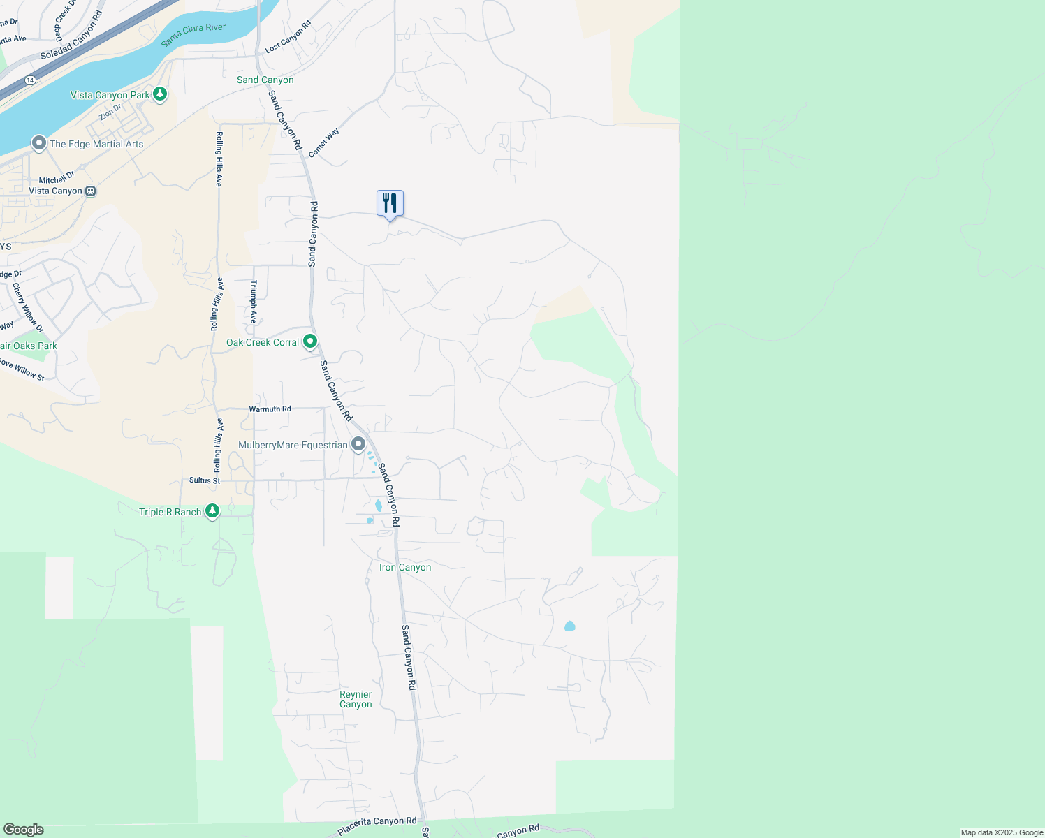 map of restaurants, bars, coffee shops, grocery stores, and more near 15529 Saddleback Road in Santa Clarita