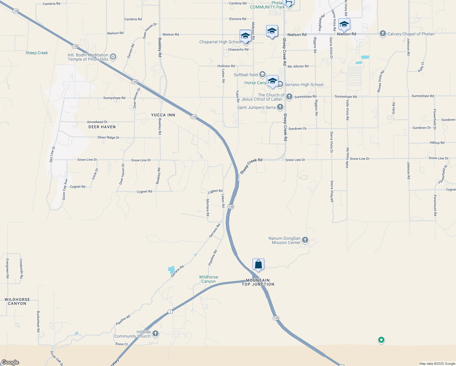 map of restaurants, bars, coffee shops, grocery stores, and more near 8480 California 138 in Pinon Hills