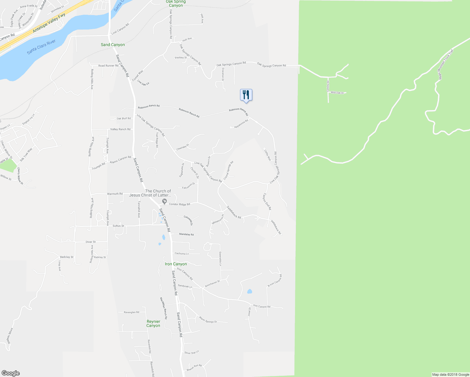 map of restaurants, bars, coffee shops, grocery stores, and more near 15932 Live Oak Springs Canyon Road in Los Angeles County