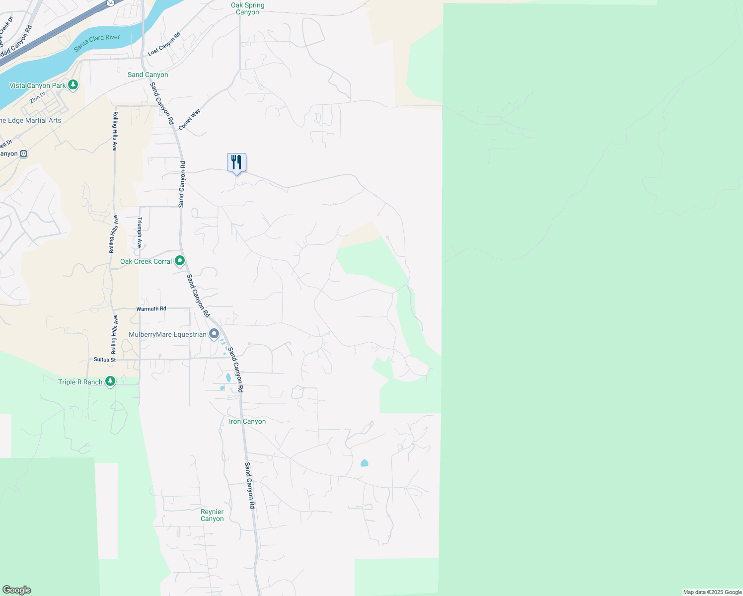 map of restaurants, bars, coffee shops, grocery stores, and more near 15402 Live Oak Springs Canyon Road in Santa Clarita
