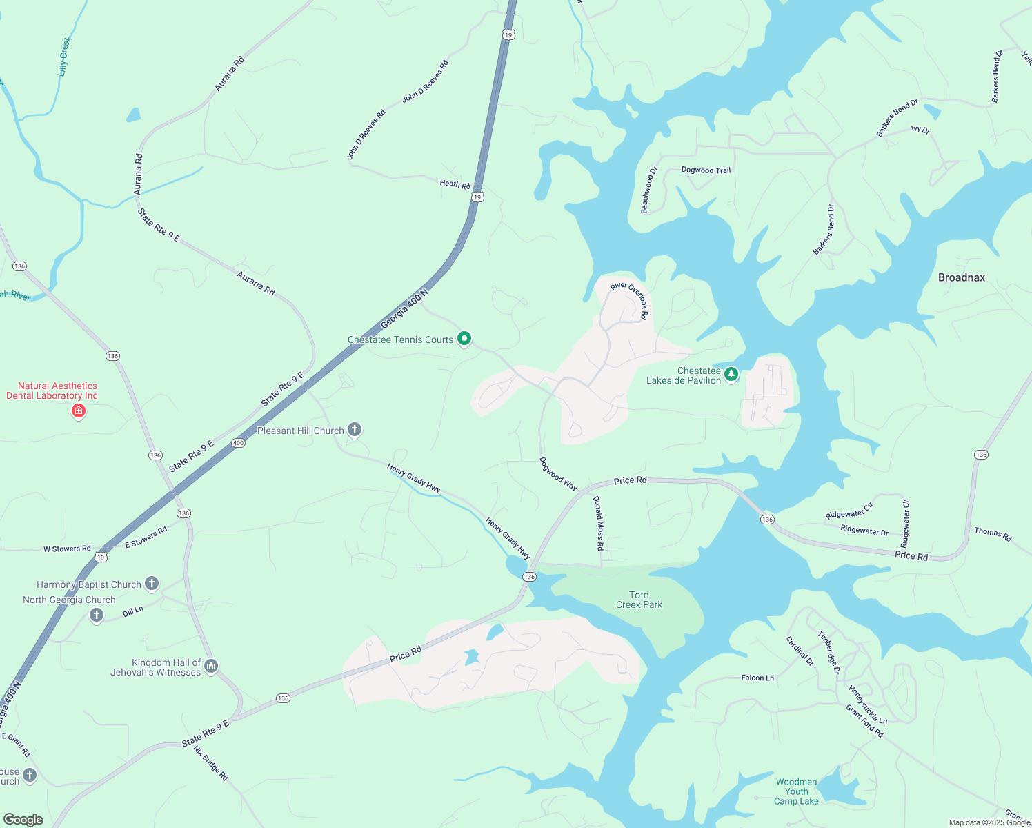 map of restaurants, bars, coffee shops, grocery stores, and more near 45 Fieldstone Court in Dawsonville
