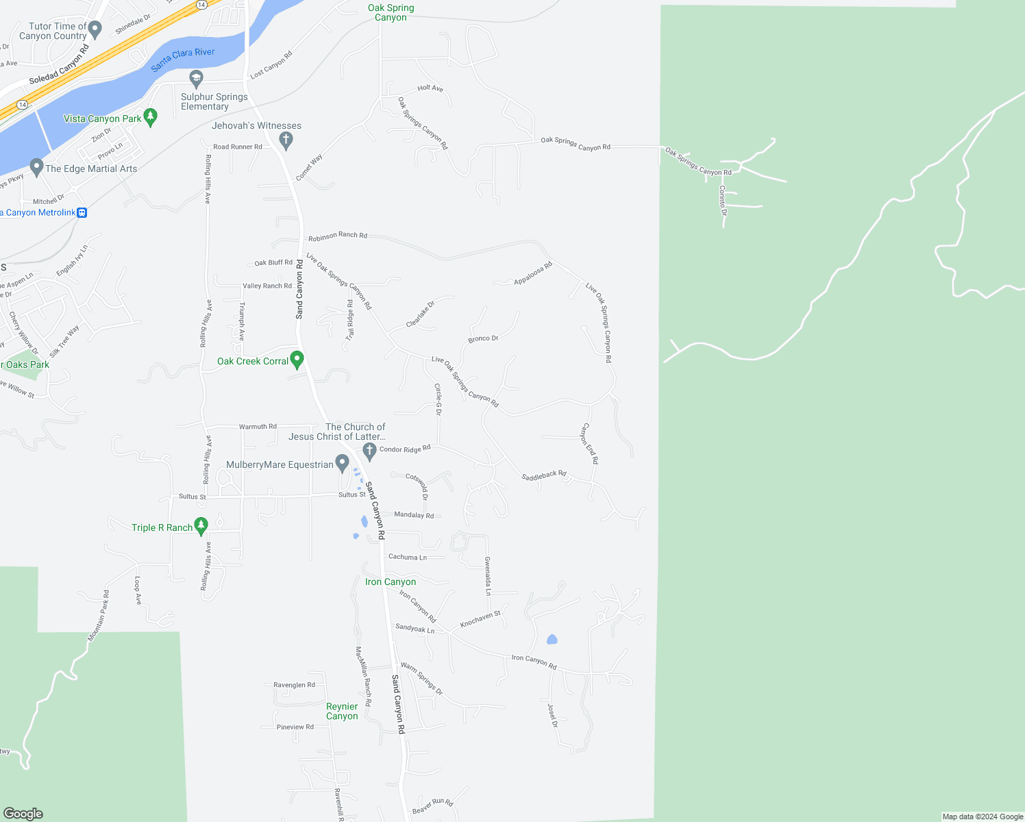 map of restaurants, bars, coffee shops, grocery stores, and more near 15531 Live Oak Springs Canyon Road in Los Angeles County