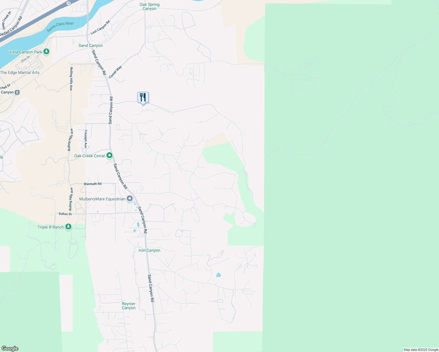 map of restaurants, bars, coffee shops, grocery stores, and more near 15402 Live Oak Springs Canyon Road in Santa Clarita