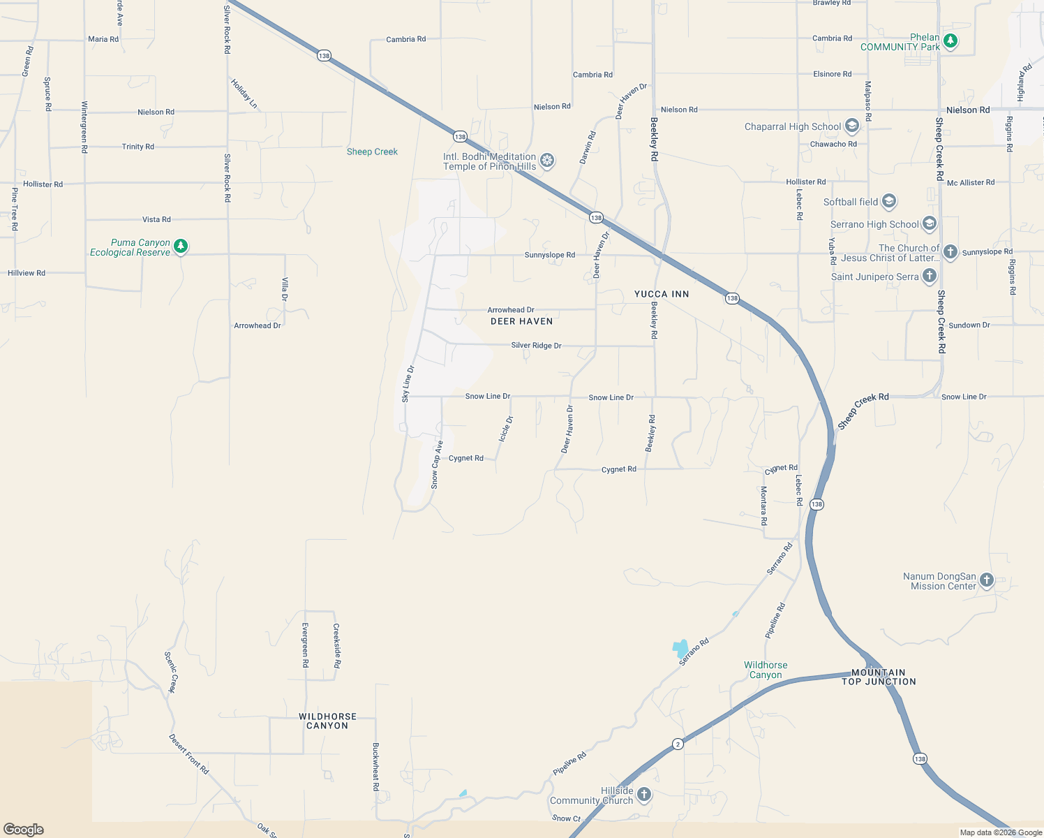 map of restaurants, bars, coffee shops, grocery stores, and more near 8410 Snow Valley Road in Pinon Hills